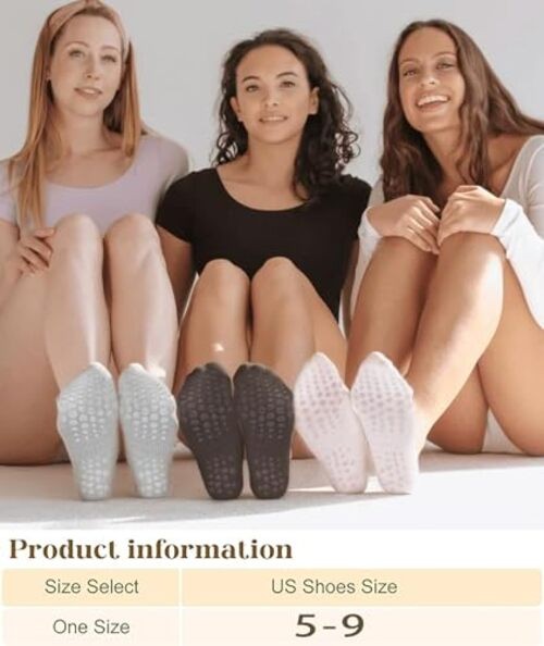 Pilates Socks with Grips for Women, 8 Pairs in 8 Colors, Anti-Slip Grippy Yoga