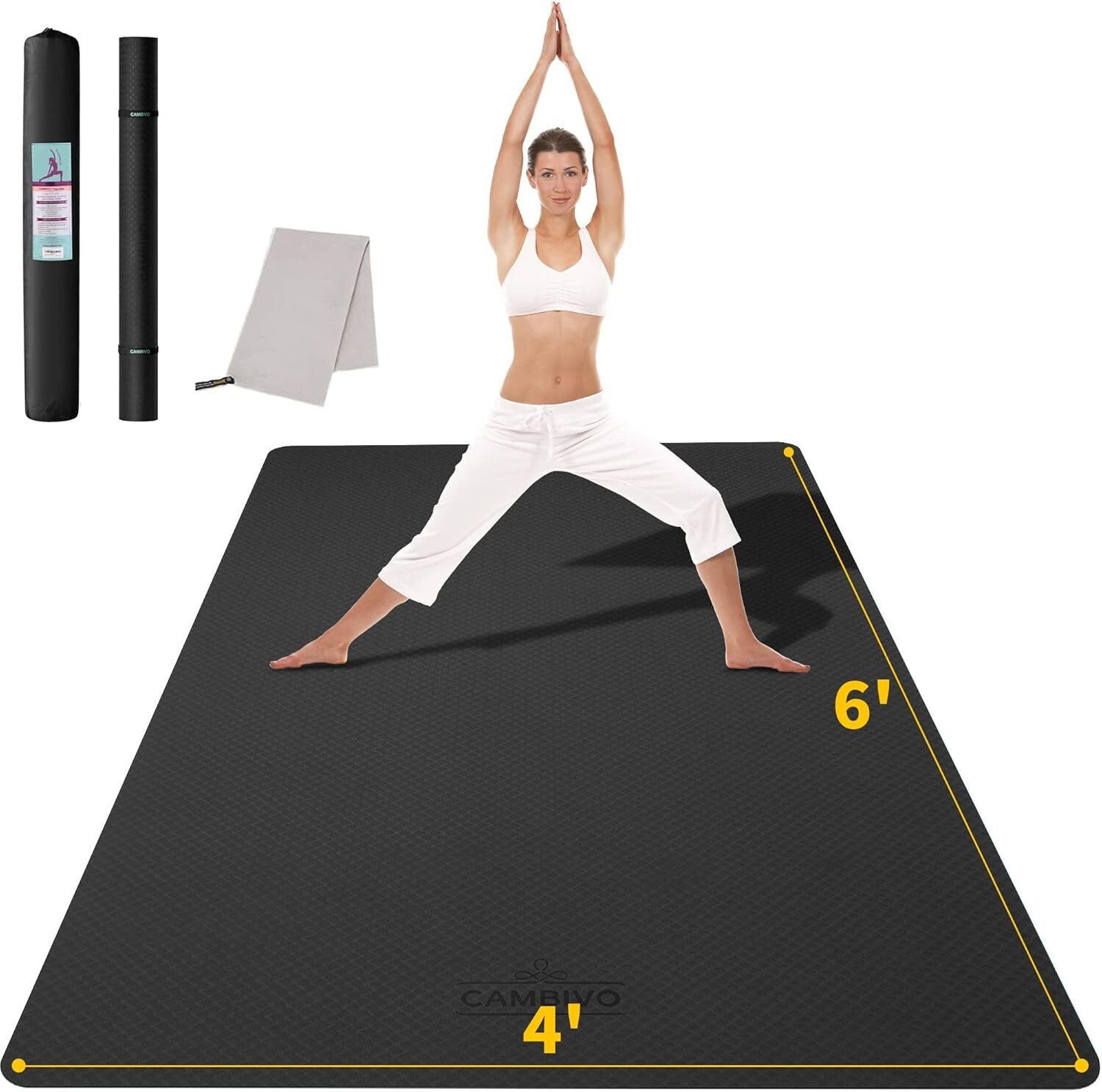 Extra Large 6&rsquo;x4&prime; Thick Black Yoga Mat – Perfect for Home & Outdoor Workouts