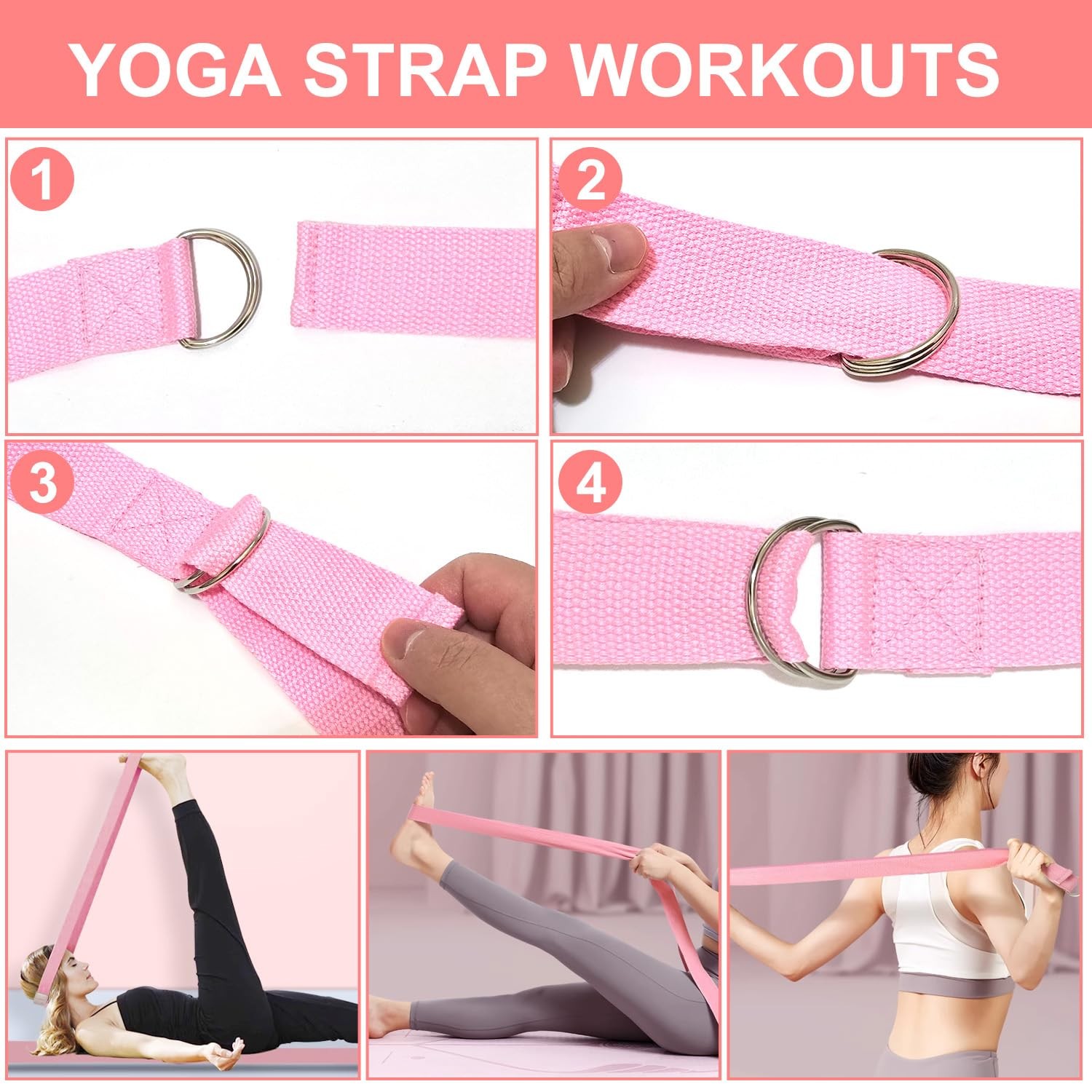 LENGAMPLAY Pilates Ring Set with Resistance Bands– Anti-Slip Magic Pink
