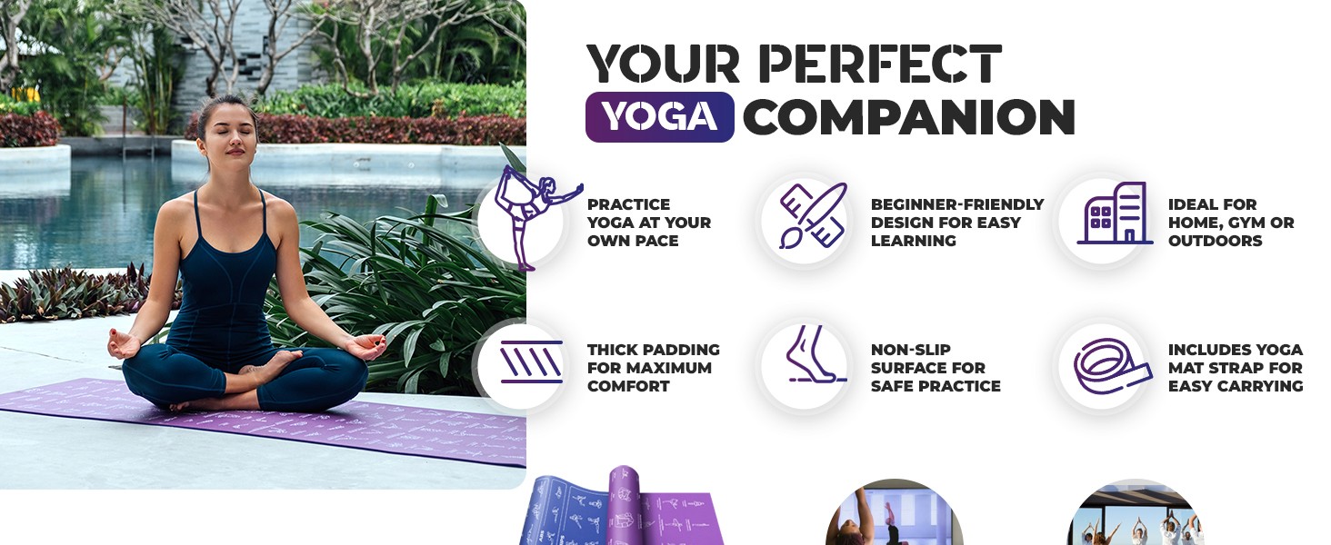 Instructional Yoga Mat with Carrying Strap: Cute Yoga Mat with 75 Illustrated