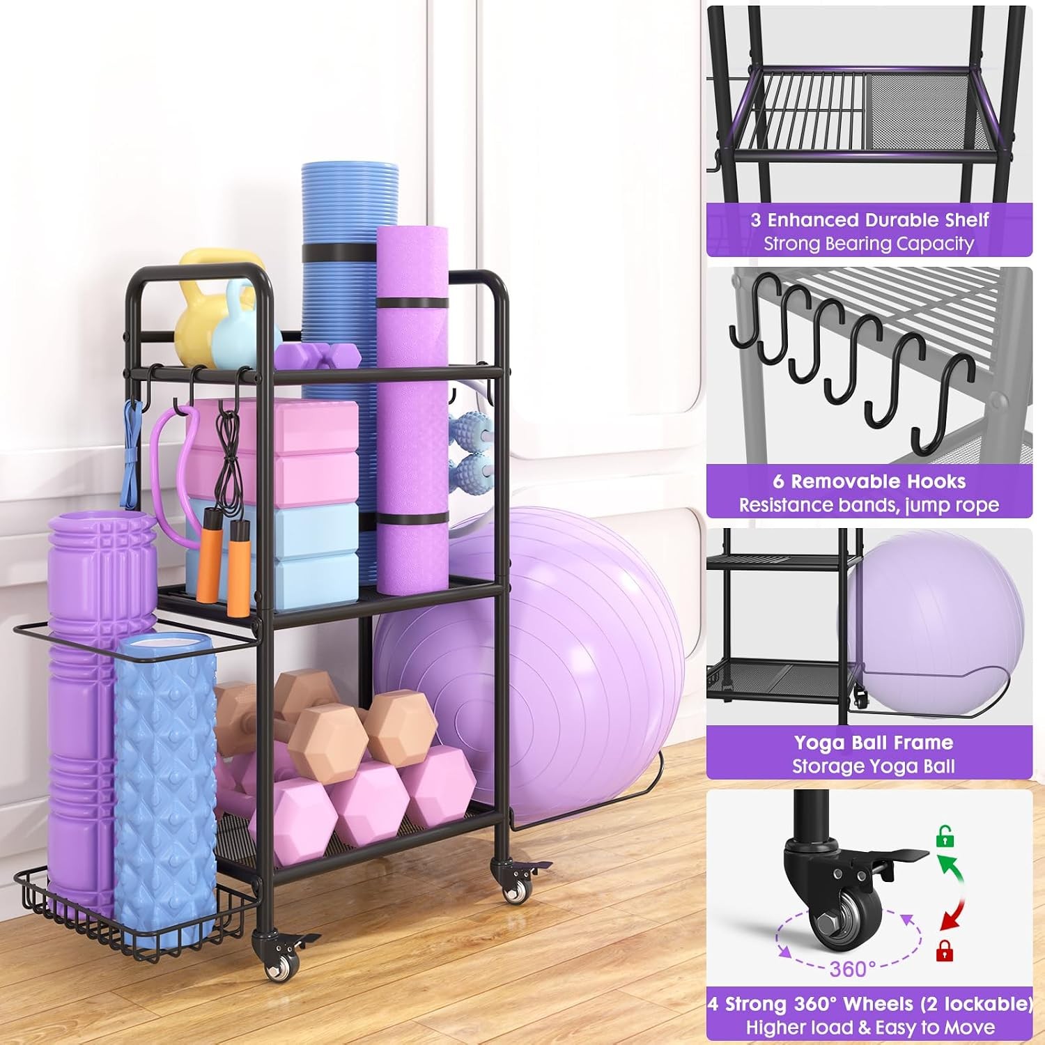 Home Gym Storage Rack Exercise Equipment Organizer for Dumbbells Yoga Mats