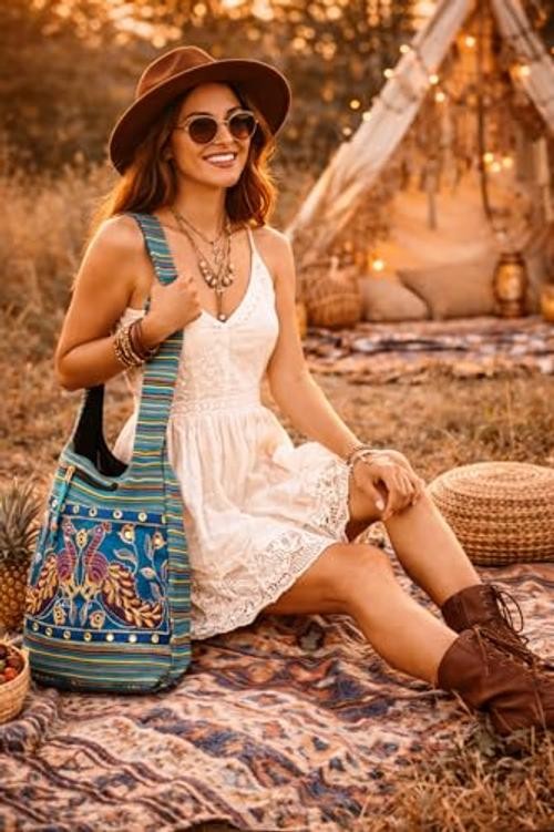 Hobo Shoulder Bag Messenger Casual Everyday Large Hippie Market Thick Blue