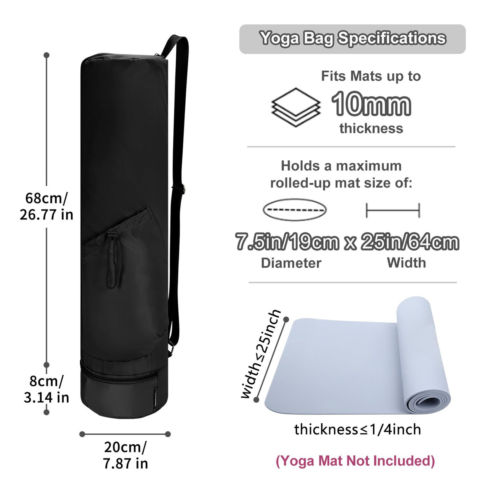 sportsnew Yoga Mat Bag, Full Zip Cargo Yoga Mat Carrier Bag with Drawstring Wate