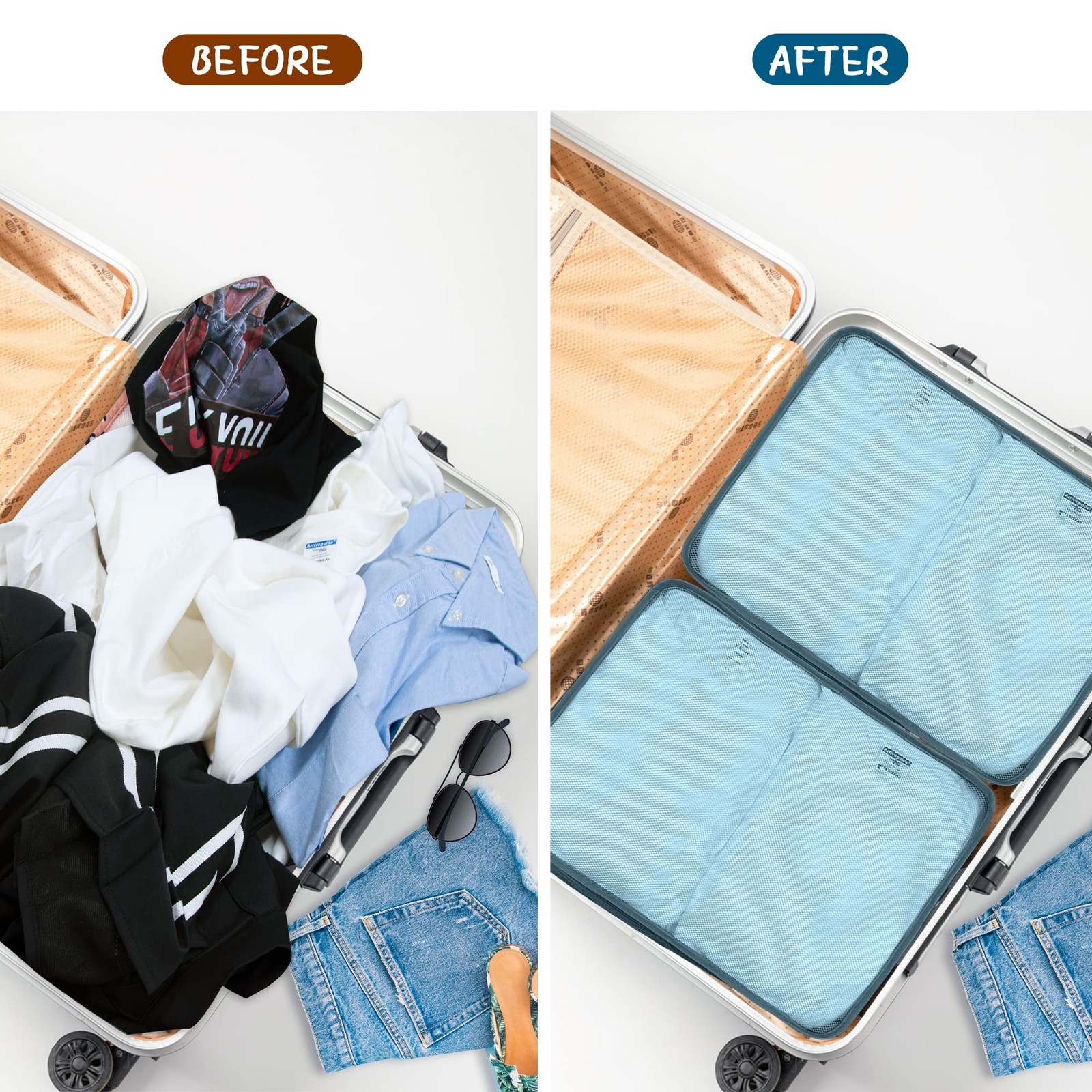Packing Cubes Set, 2 Pcs Packing Organizers Set for Suitcases (Grey blue)