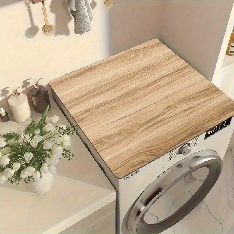 Light Wood Grain Washing Machine Cover Mat Non-Slip Quick-Dry Laundry