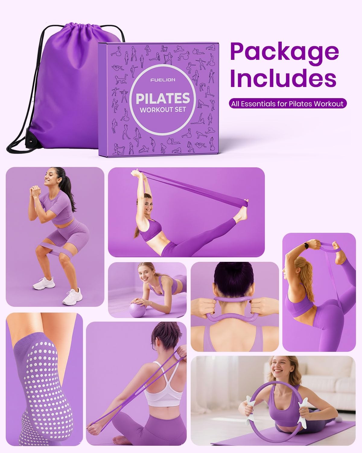 Pilates Ring Set for Women, Home Workout Pilates Equipment with Resistance Ba…