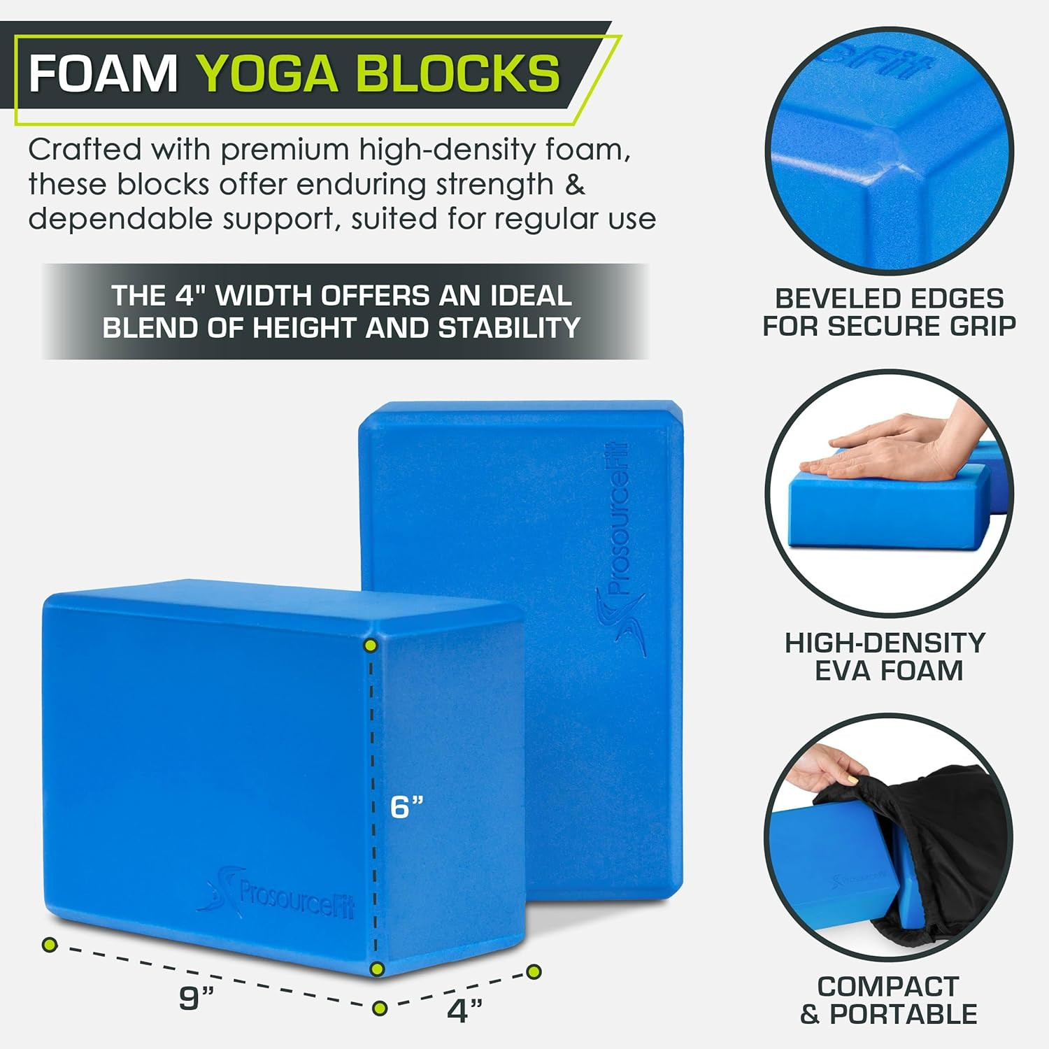 Foam Yoga Blocks Set of 2, High Density EVA Yoga Bricks, Sturdy Yoga Prop Large