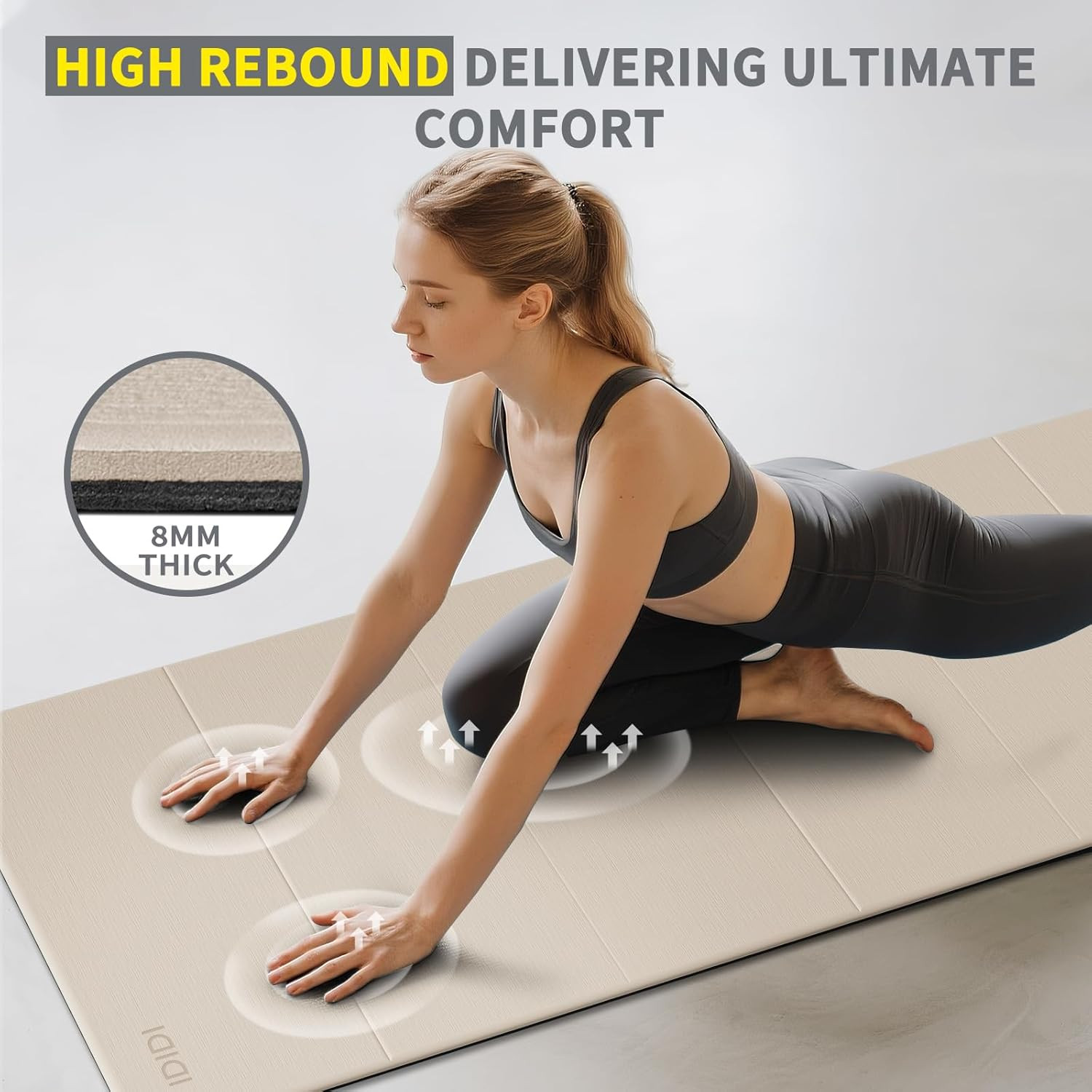 Foldable Yoga Mat Extra Thick & Large (74&Prime; X 31.5&Prime; X 0.32&Prime;), Double-Sided Non Sl