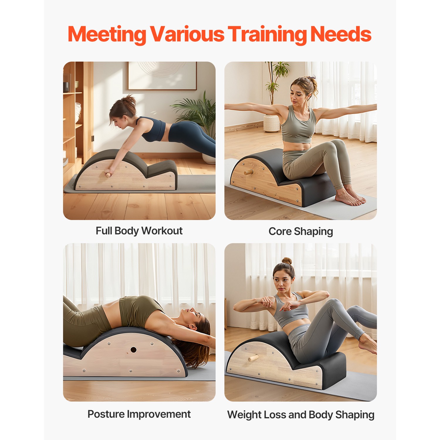 Uimoso Pilates Spine Corrector Arc for Fitness and Spine Stretching, Rubber Wood
