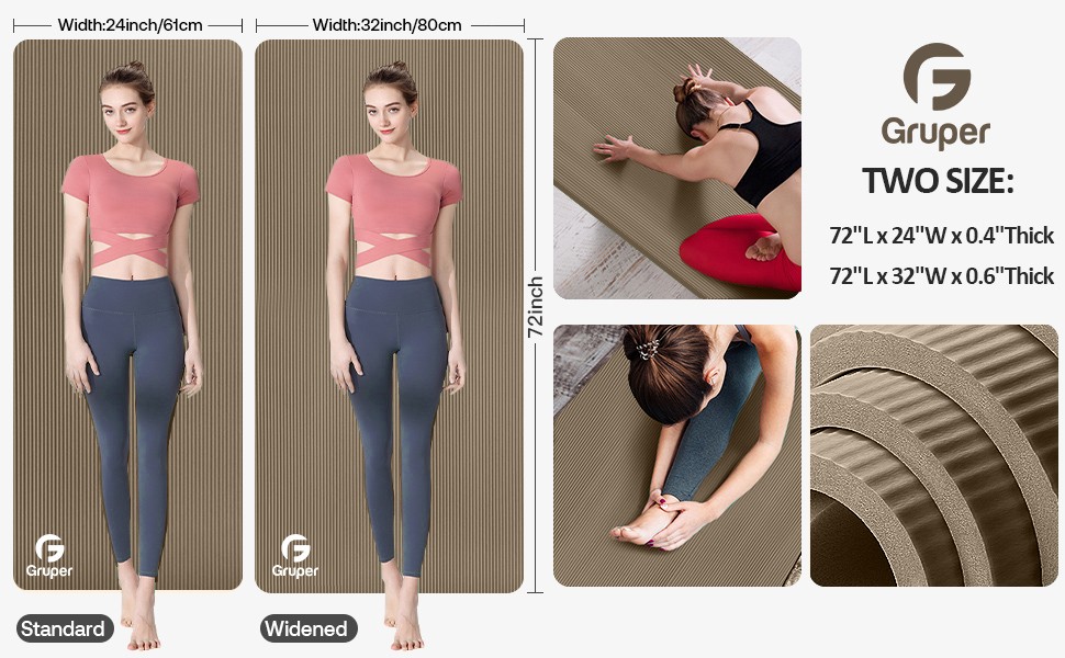 Yoga Mat Non Slip NBR Extra Thick Yoga Mat, 72&Prime;L x 32&Prime;/24&Prime;W x 0.6&Prime;/0.4&Prime;TH (185cm