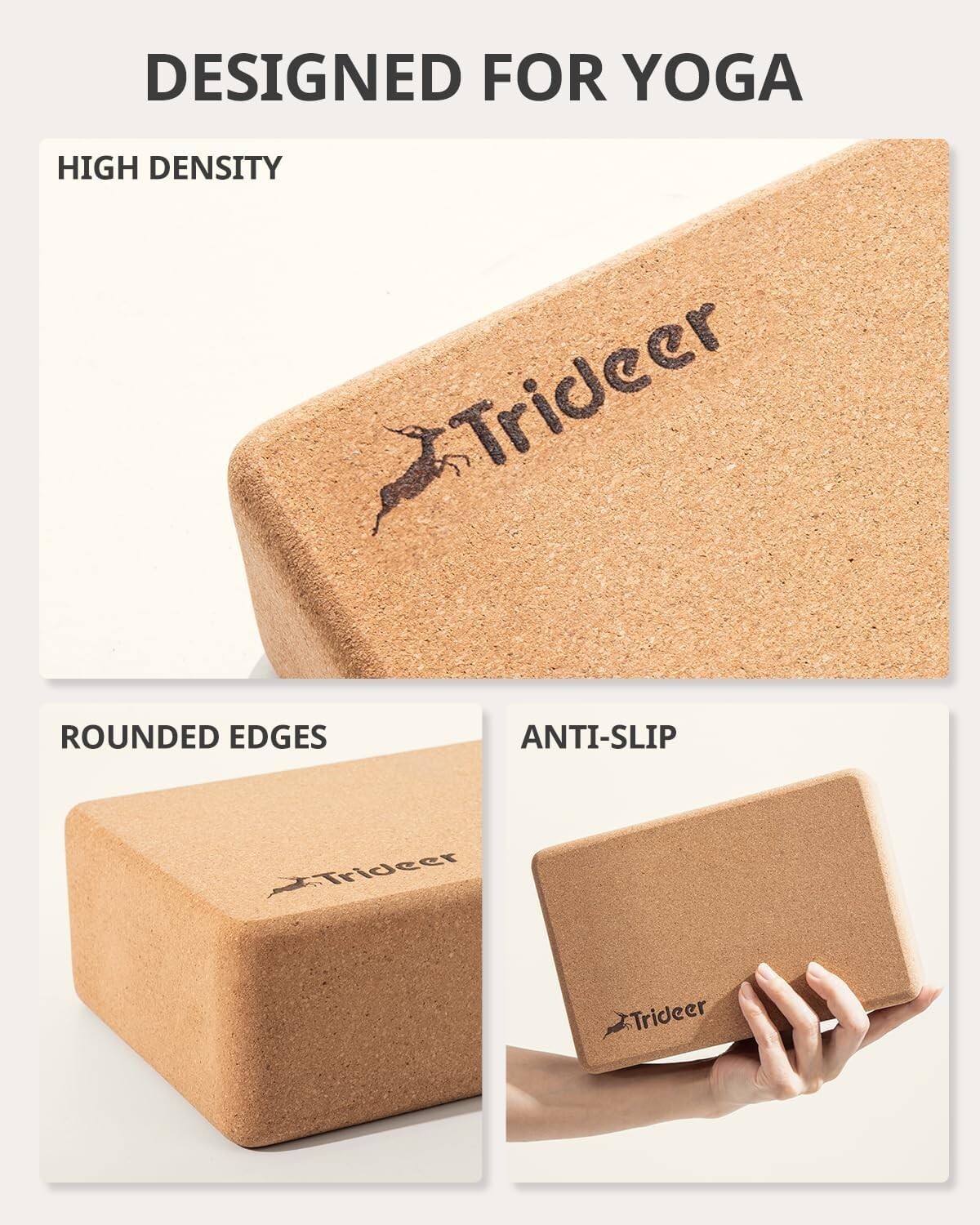 2 Pack Yoga Blocks Natural Cork 9x6x3 High Density ideal