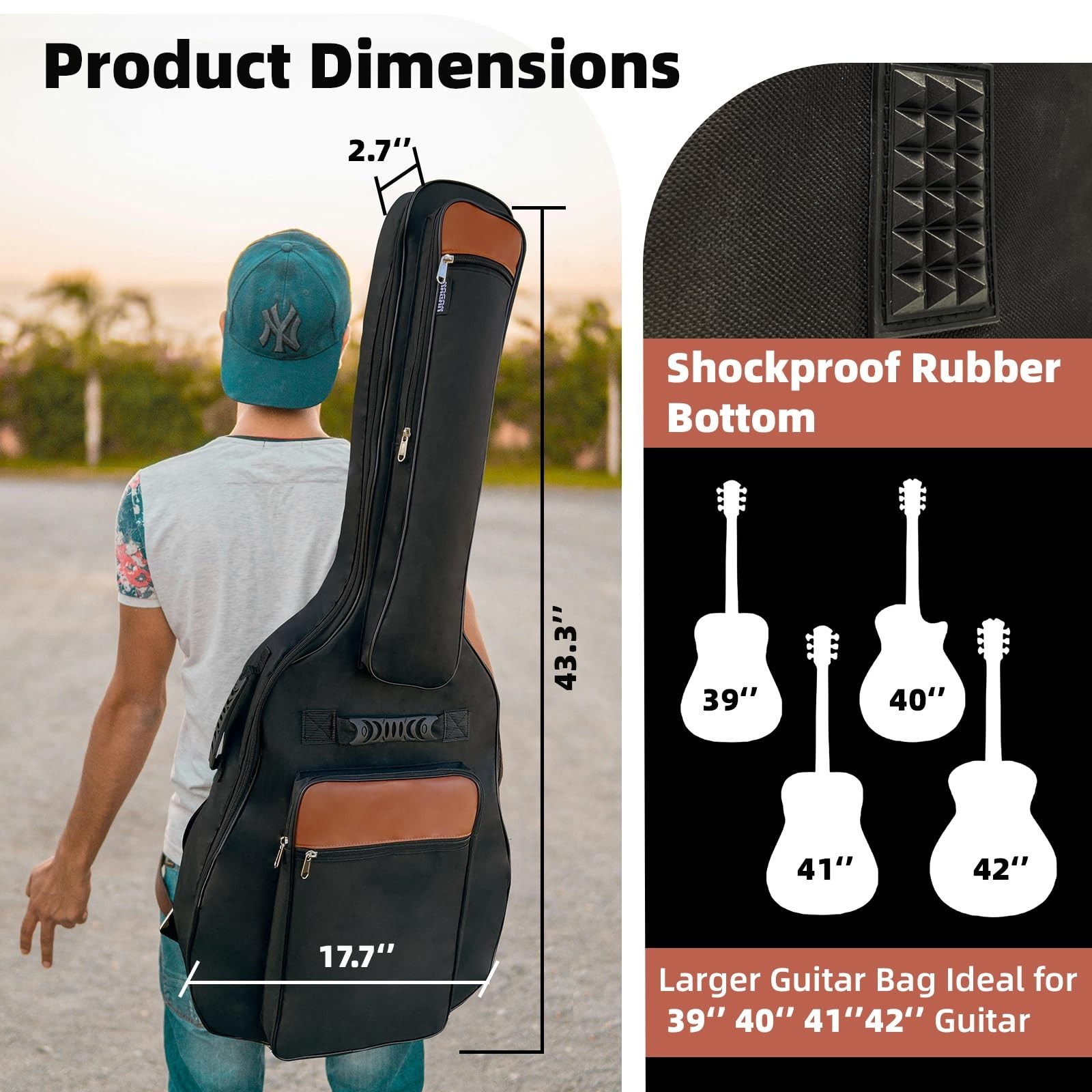 NAGAN Acoustic Guitar Bag with Extra Thick 0.5-inch Padding,40 41 42 inch Gig…