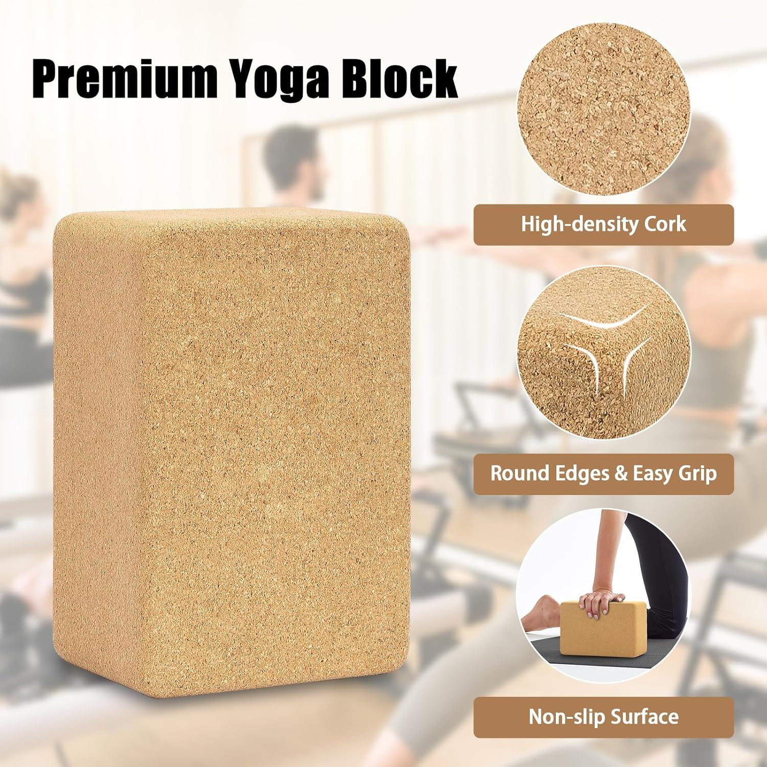Hatha Yoga Cork Yoga Block, Natural Cork from Portuguese, Premium Brick, Eco-Fri
