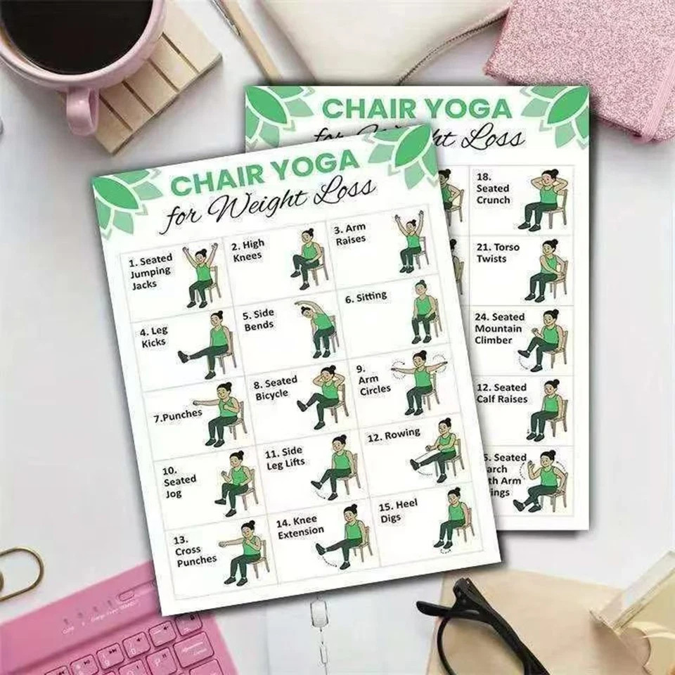 Chair Yoga For Seniors 30-Day Workout Poster 2 Pieces Chair Yoga