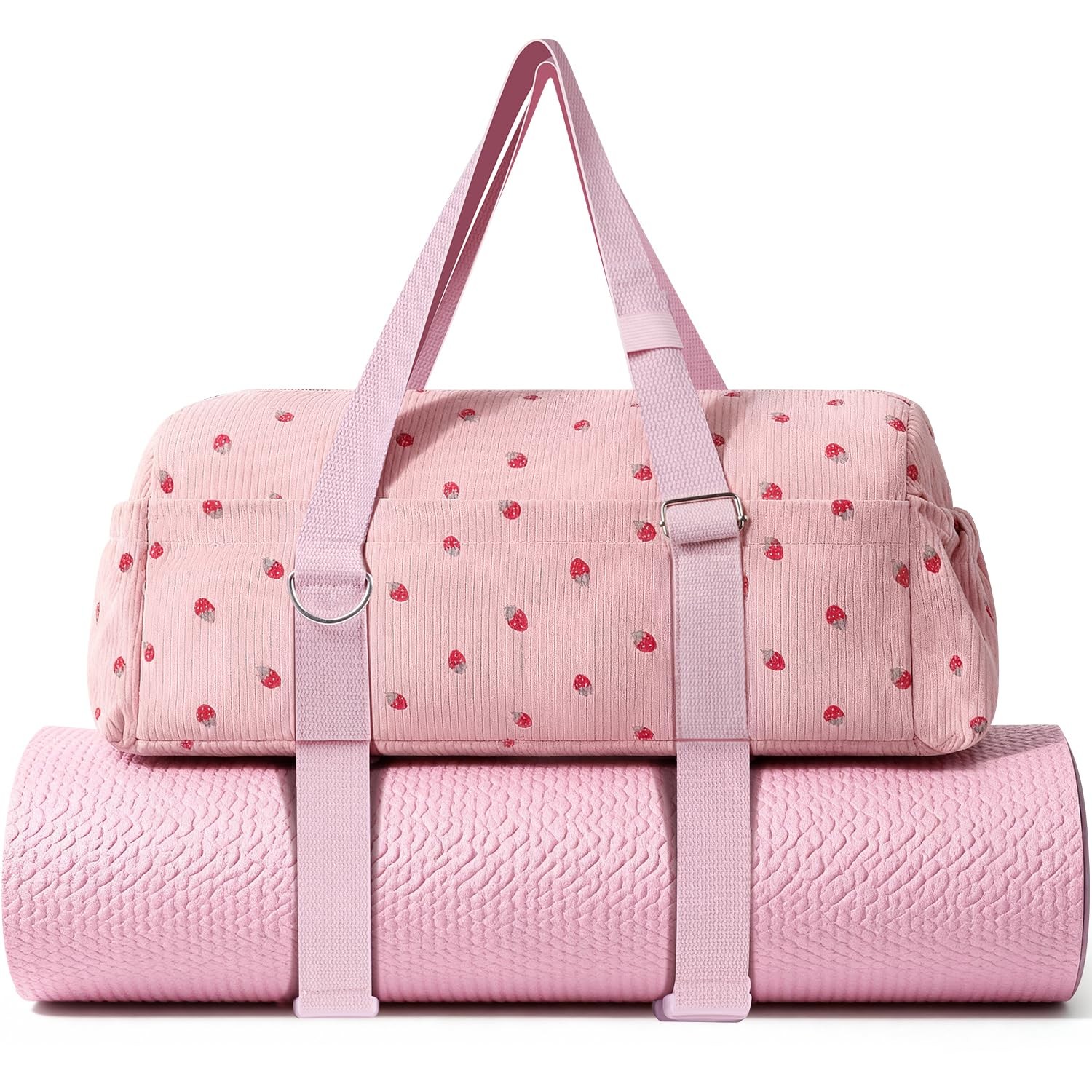 Strawberry Gym Bag For Women Girls Corduroy Yoga Mat Holder Large Dance