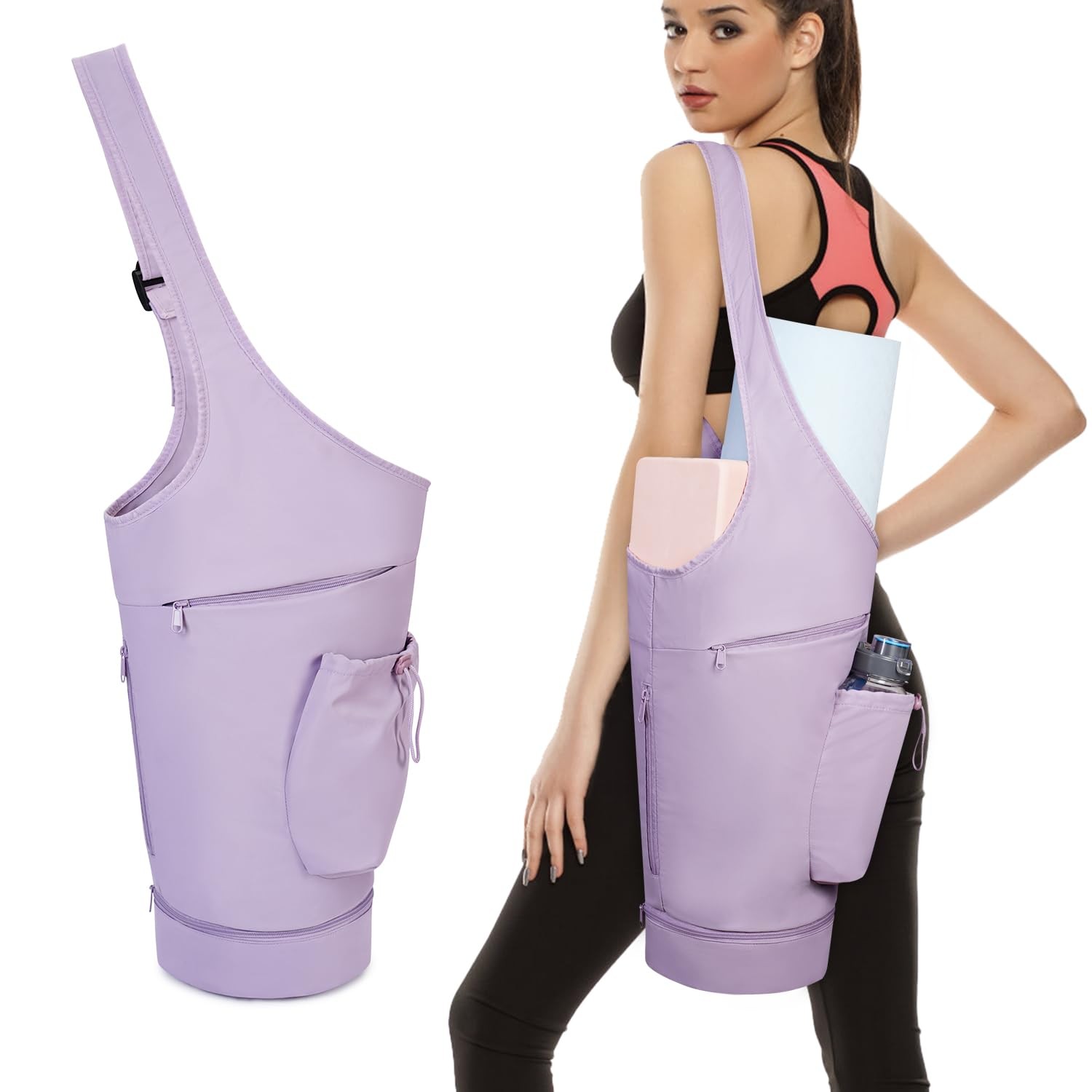 Yoga Mat Bag Large Tote Waterproof Wet Pocket Drawstring Holder Adjustable Strap