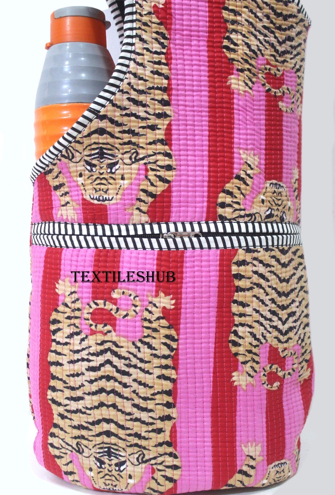 Cotton Quilted Yoga Mat Bag Handmade Tiger Print Shoulder Carrier Gym Bag