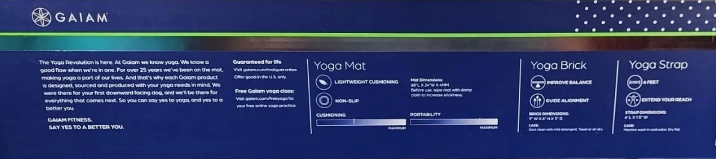 Gaiam Yoga Beginners Kit w/ Block Strap & Meditation Fitness Accessories