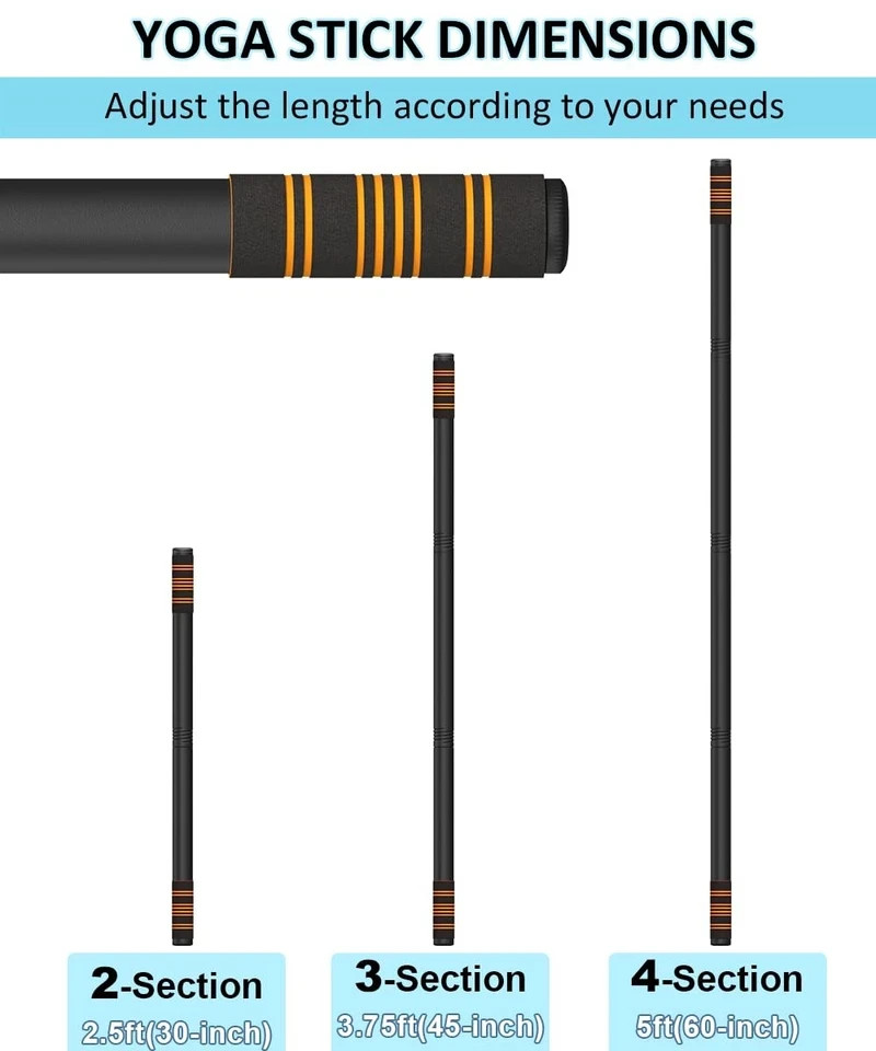 5FT Adjustable Yoga Stretch Stick Steel Mobility Exercise Pole With Foam Grip