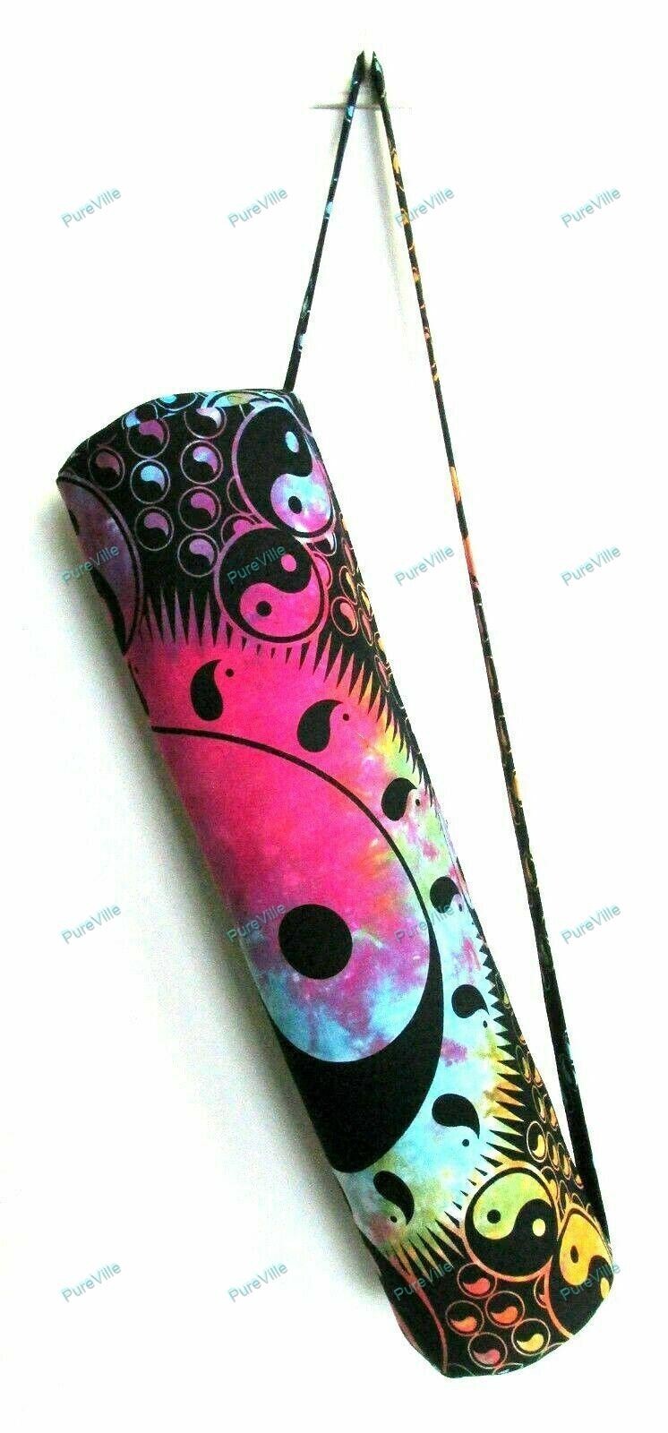 Indian Tie Dye Multi Mandala Yoga Mat Carrier Gym Bag With Shoulder Strap Throw