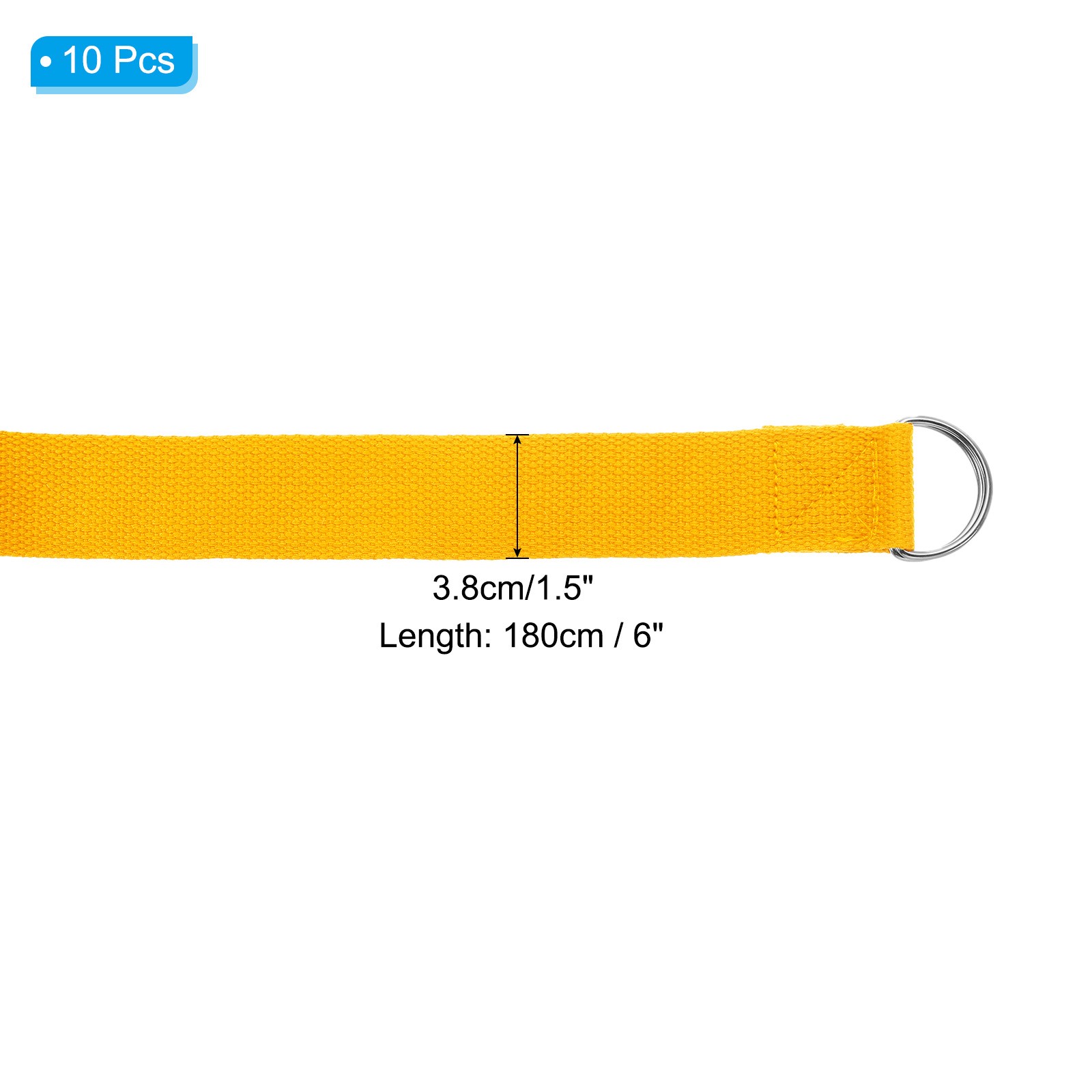 10Pcs 6 Feet Cotton Yoga Strap Belt Stretch Bands with D-Ring Buckle, Yellow
