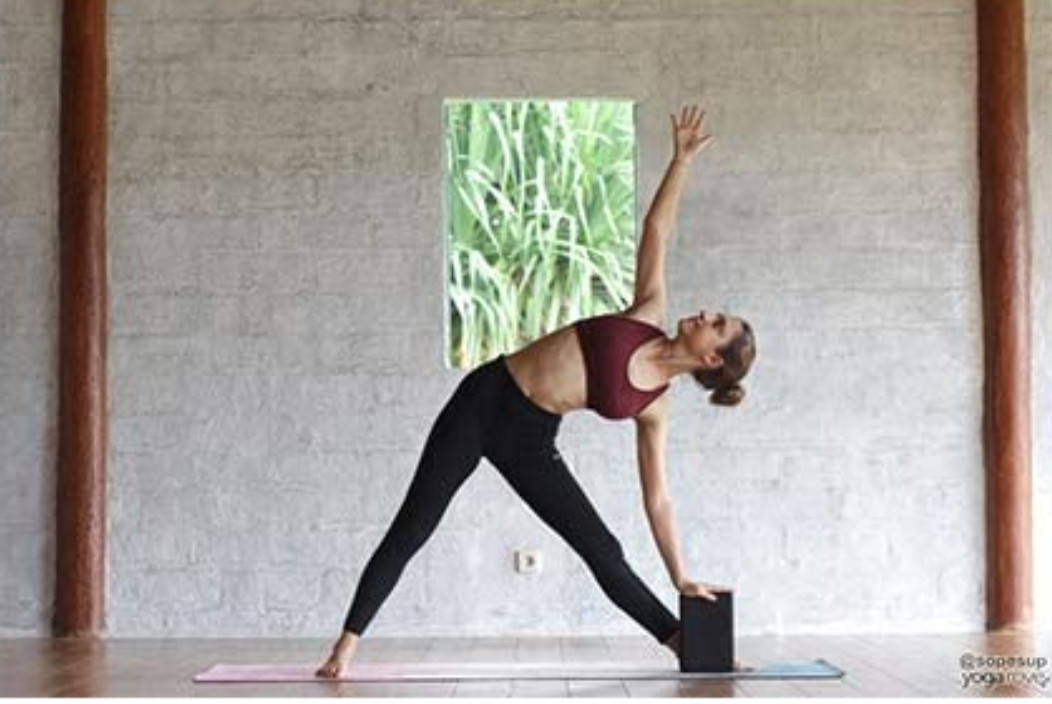 Black Yoga Block with Lavender Yoga Strap for Balance and Stability
