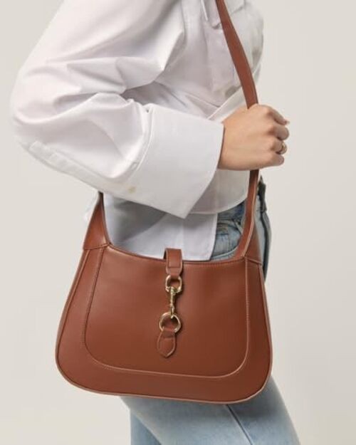 Shoulder Bag for Women – Small Shoulder Purses – Top Handle Structured Brown