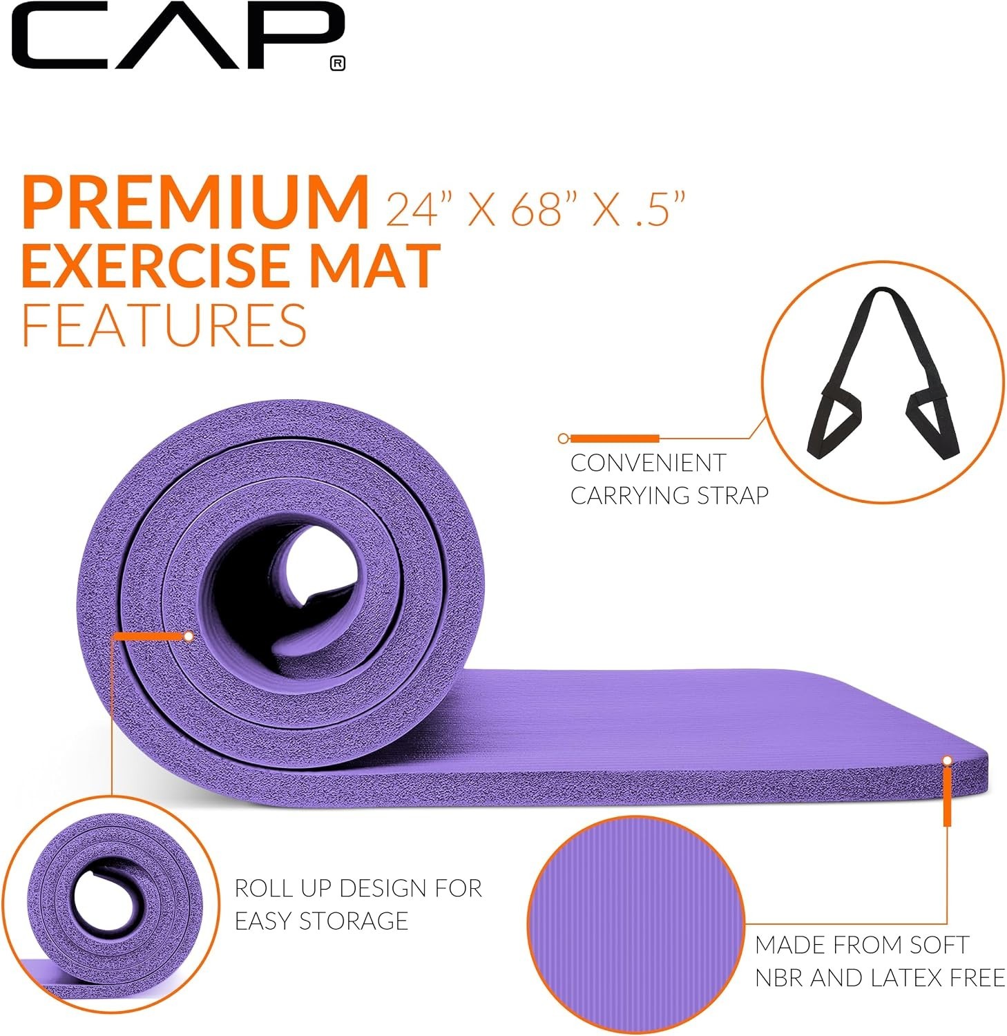 Comfortable & Portable 12mm Yoga Mat – Lightweight, Purple with Carrying Strap