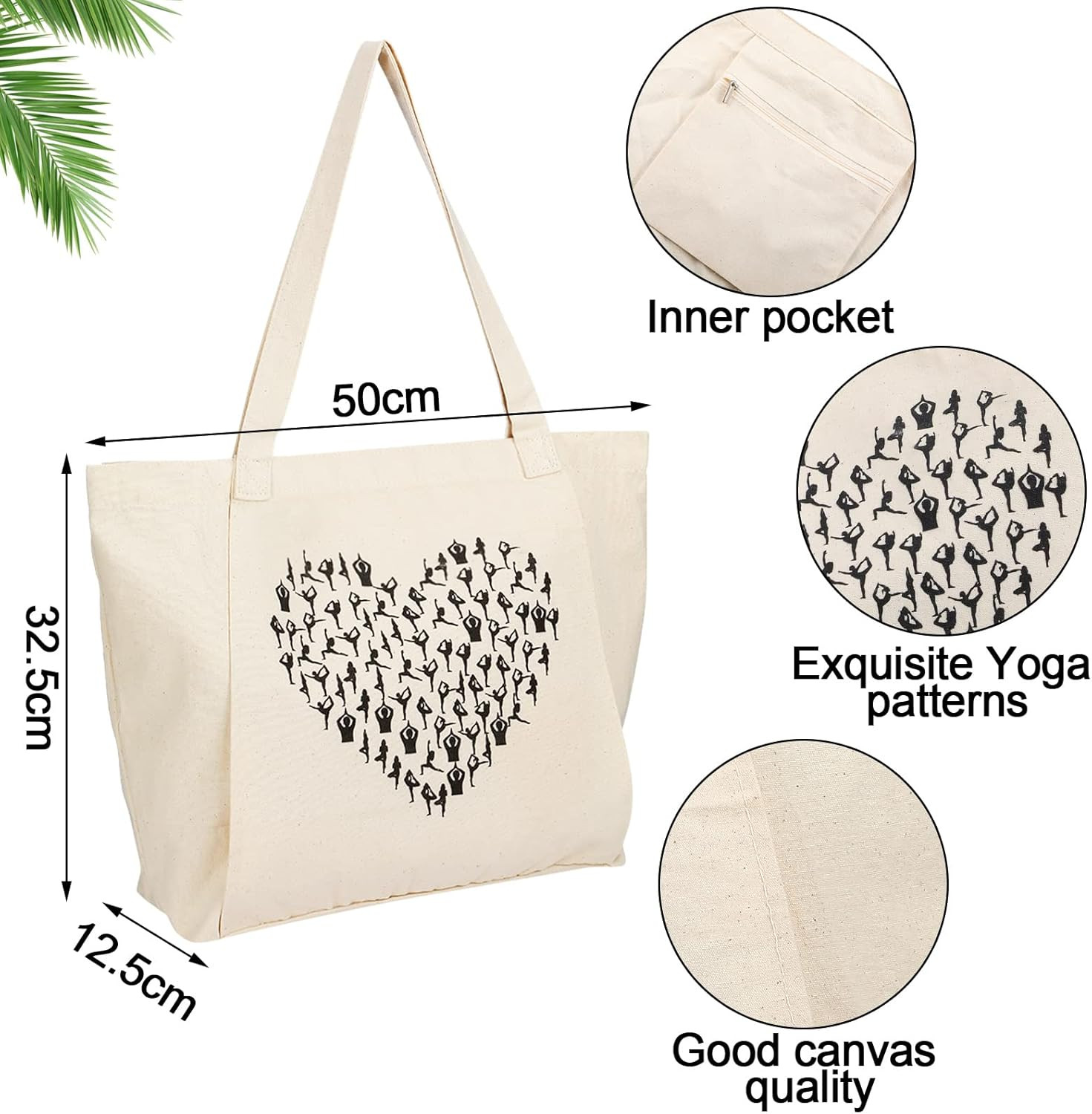 Yoga Bag for Women with Mat Carrier, Canvas Pilates Tote Carryall for Gym Travel