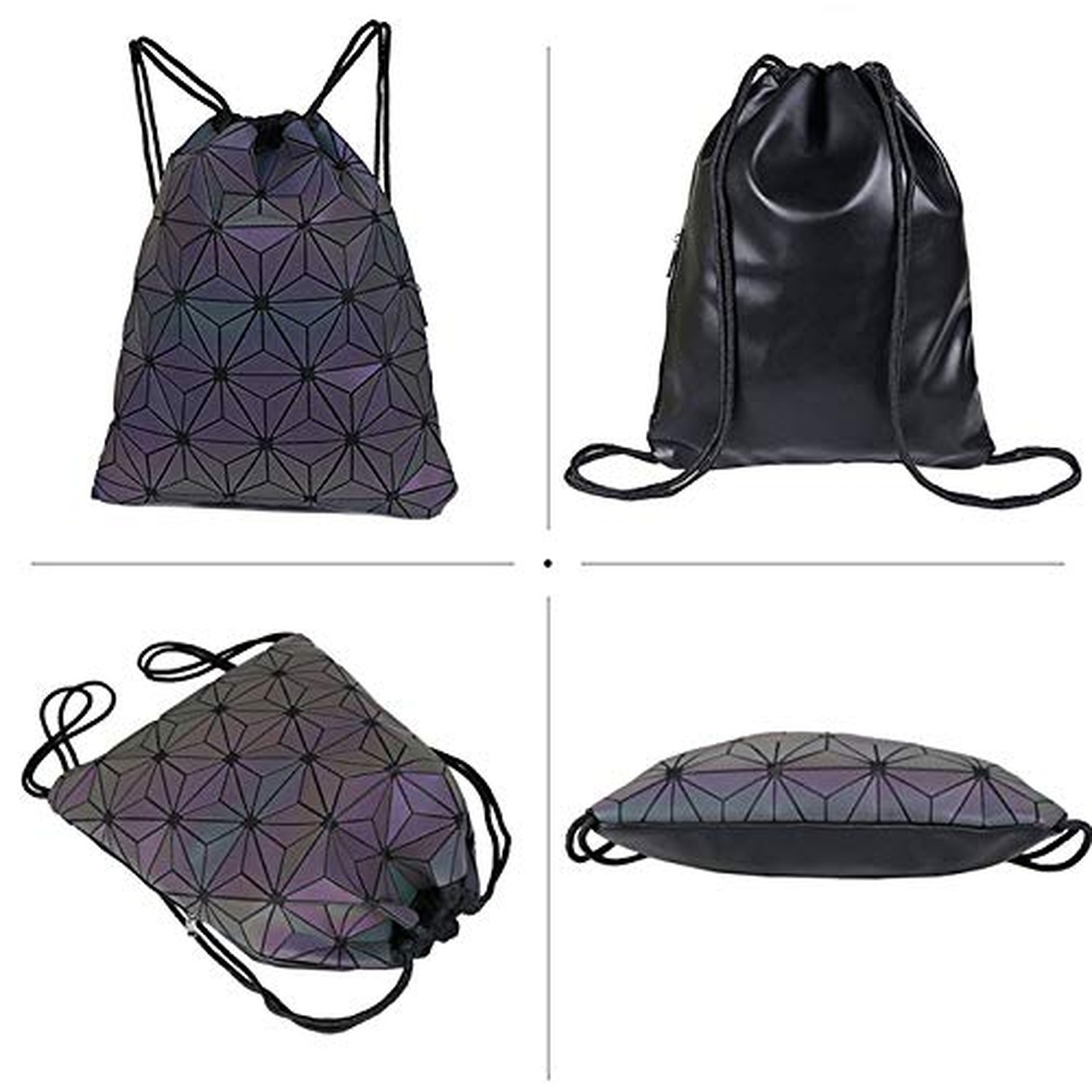 Gym Drawstring Bag Geometric Sports Bag Backpack Luminous Reflective Jute Bag…