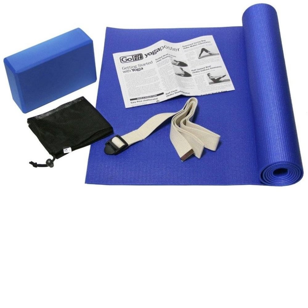 GoFit Yoga Mat Zen 5 Pc Set 68&Prime;x24&Prime; Mat, Foam Block, Strap, Bag, Wall Chart