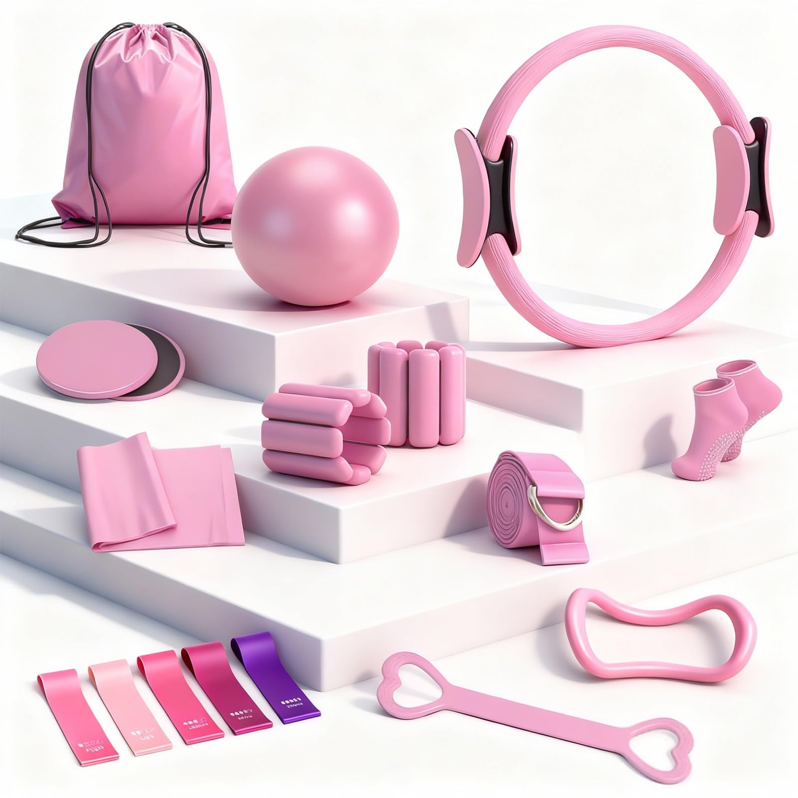Pilates Equipment Kit for Home Workouts – 18pcs Set- 14 » Ring pink