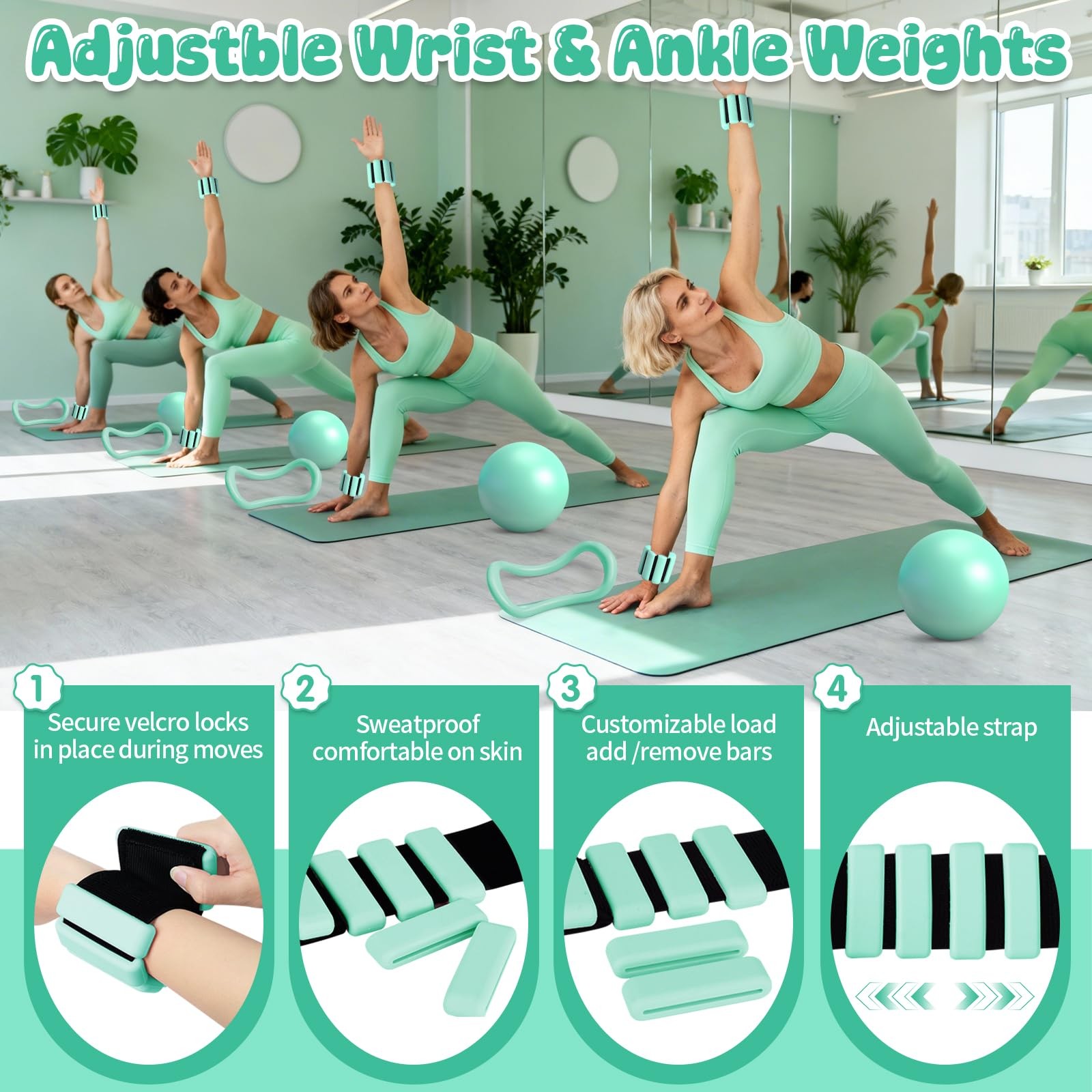 19PCS Pilates Kit, Mint Green Home Workout Kit for Women, purple