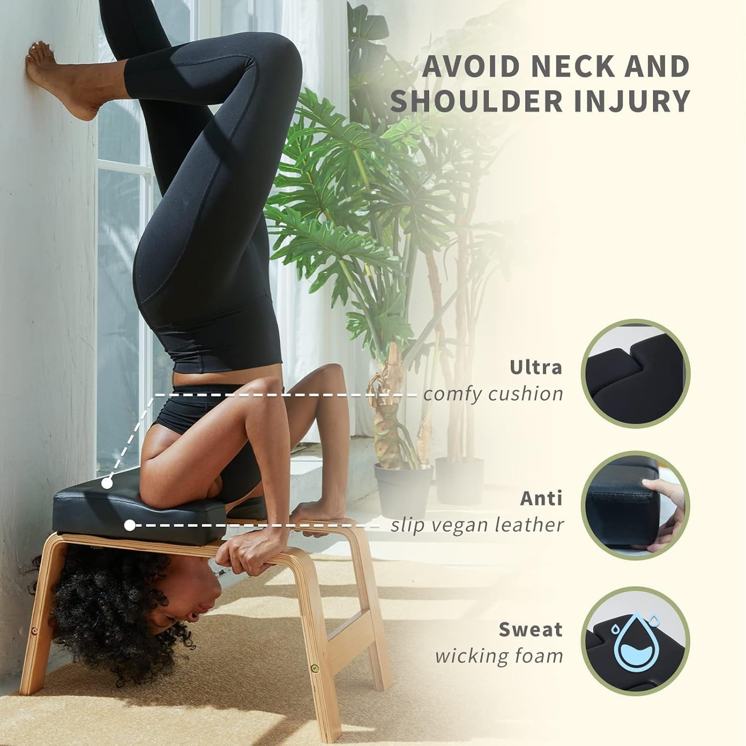 Safe Yoga Headstand Trainer – Lightweight PU and Wood Bench for All Levels