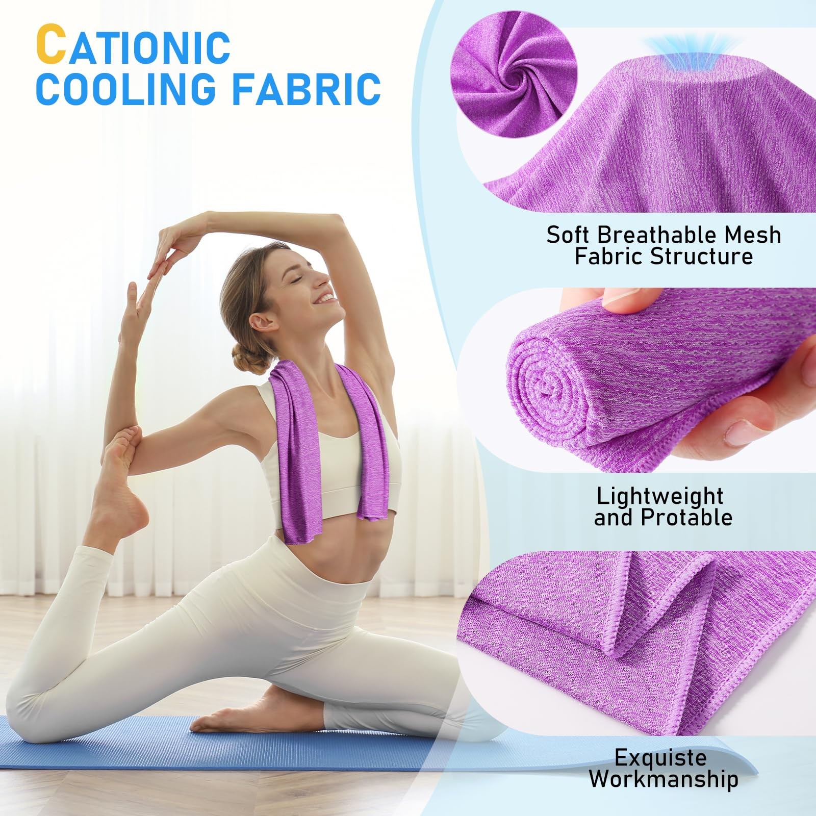 Pleneal Cooling Towels – 40&Prime;x12&Prime;, Light Blue/Purple/Dark Blue/Pink/Green/Grey