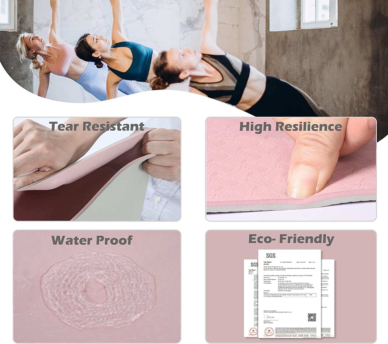 Yoga Mat Non Slip, Pilates Fitness Mats, Eco Friendly, Anti-Tear 1/4&Prime; Thick Yoga
