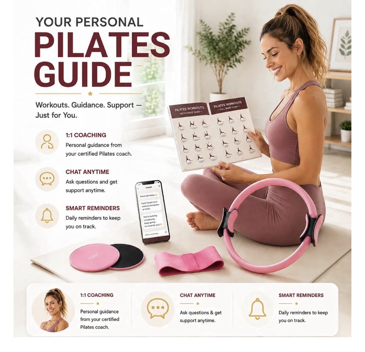 Compact Pink Pilates Ring with Black Handles for Unisex Adults