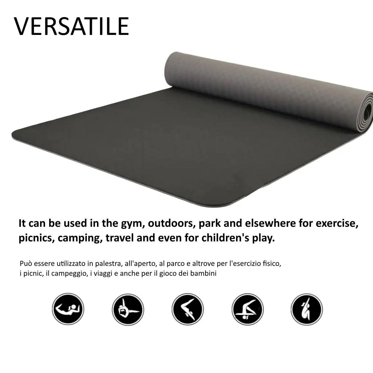 Yoga Mat, 183 x 61 x 0.6 cm, Non-Slip Surface, Eco-Friendly TPEMa…