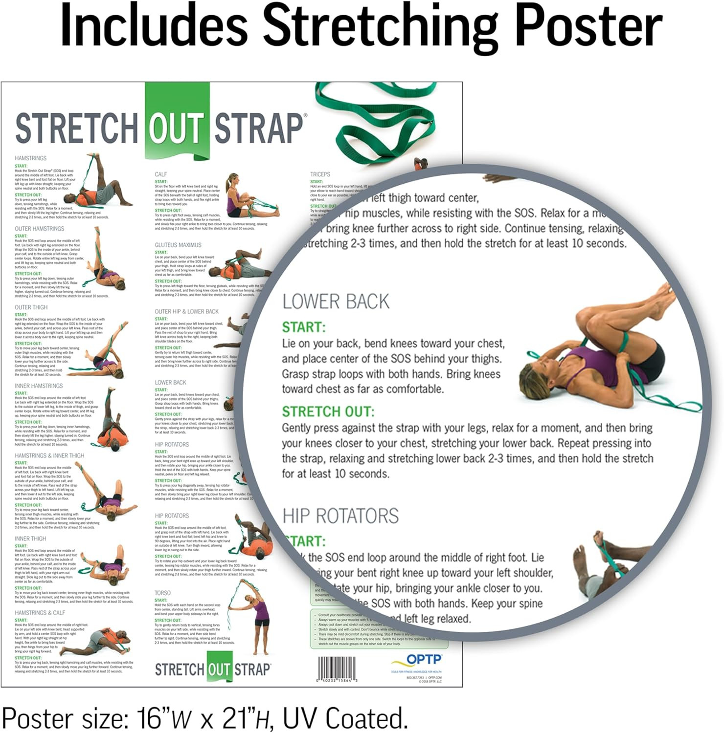 the Original Stretch Out Strap with Exercise Poster, USA Made Top Choice Stretch