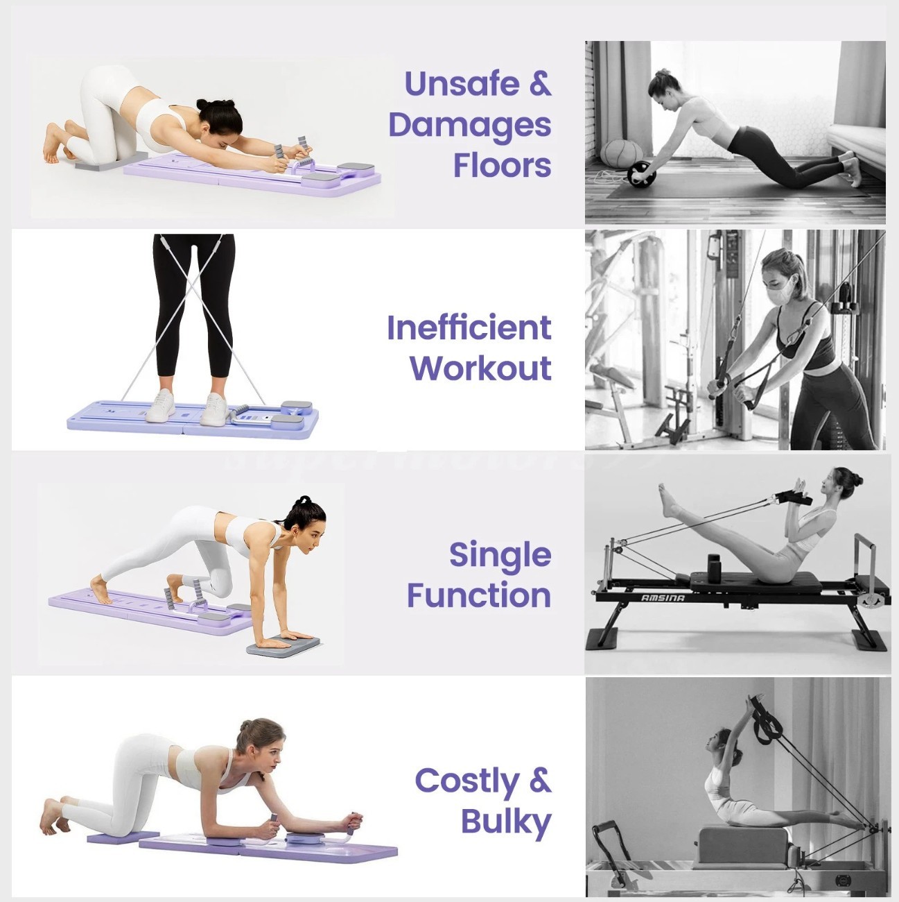 Portable Pilates Reformer Board Foldable Core Ab Trainer Home Gym – New