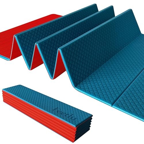 Foldable Yoga Exercise Mat – Lightweight, Anti 24&Prime; x 72&Prime; x 1/4&Prime; Teal/Orange