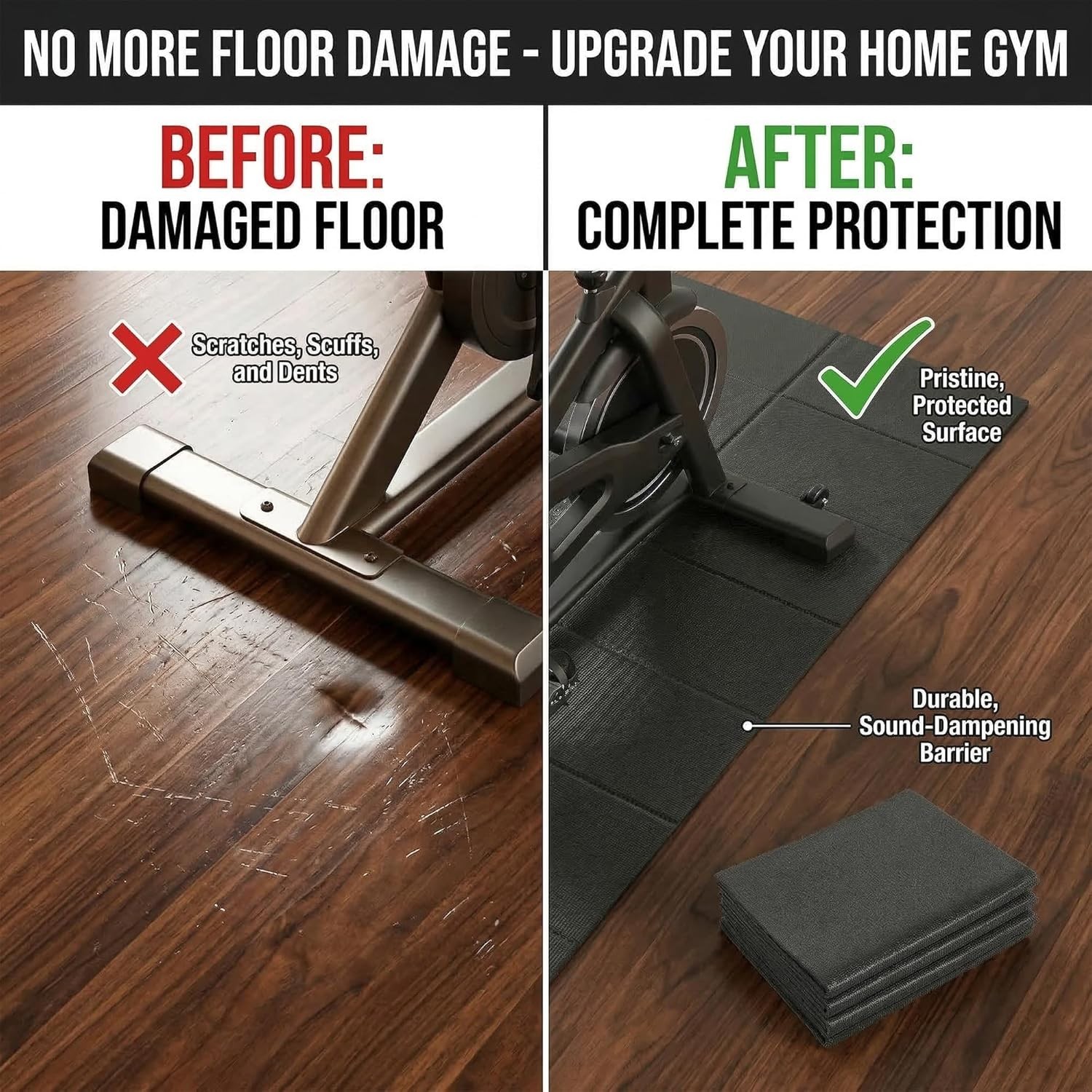 Foldable Walking Pad Mat, High-Density PVC Treadmill Mat for Hardwood Floors &