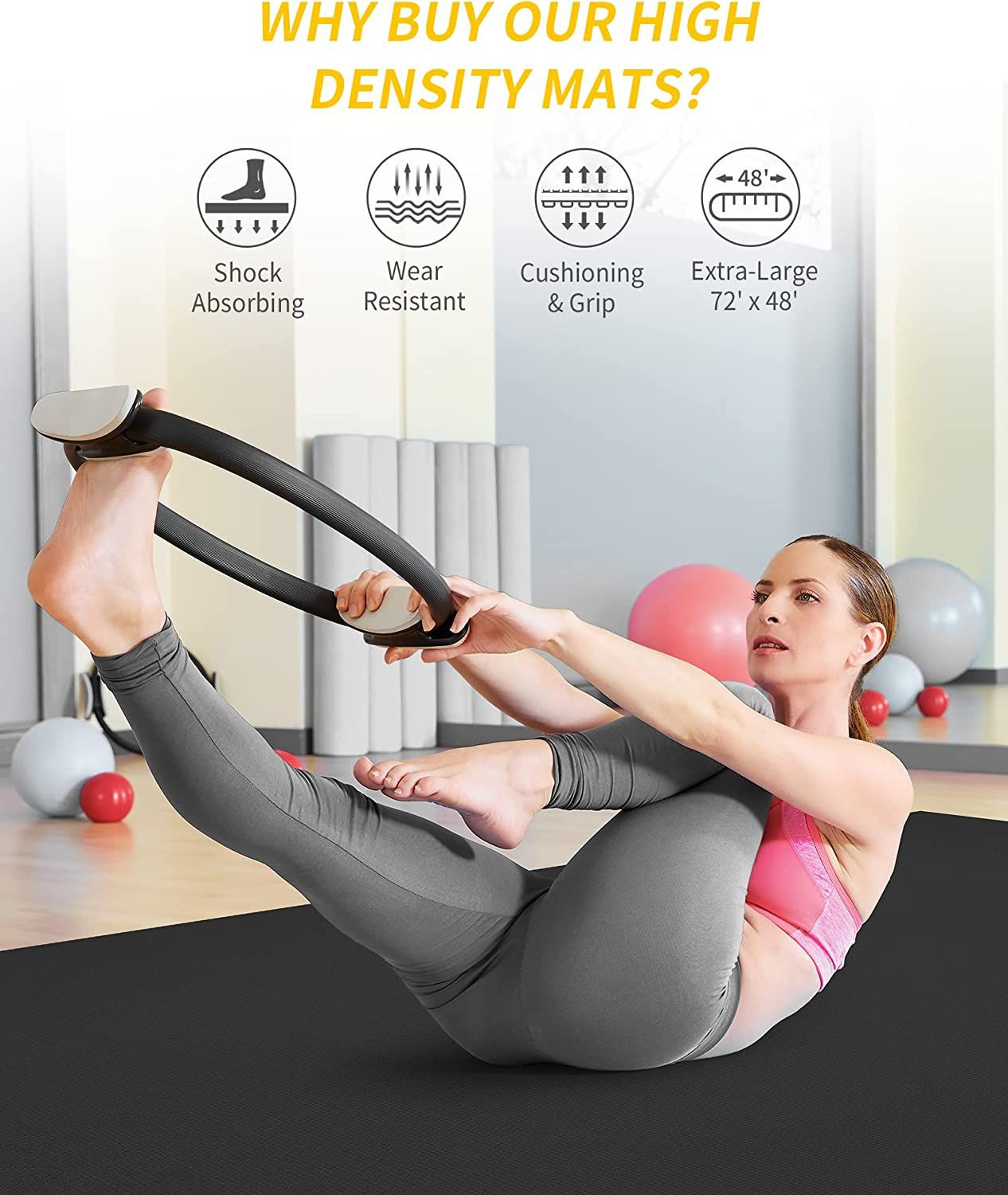 CAMBIVO Large Yoga Mat, Extra Thick Workout Mats for 6&prime; x 4&prime; x 8 mm, Black