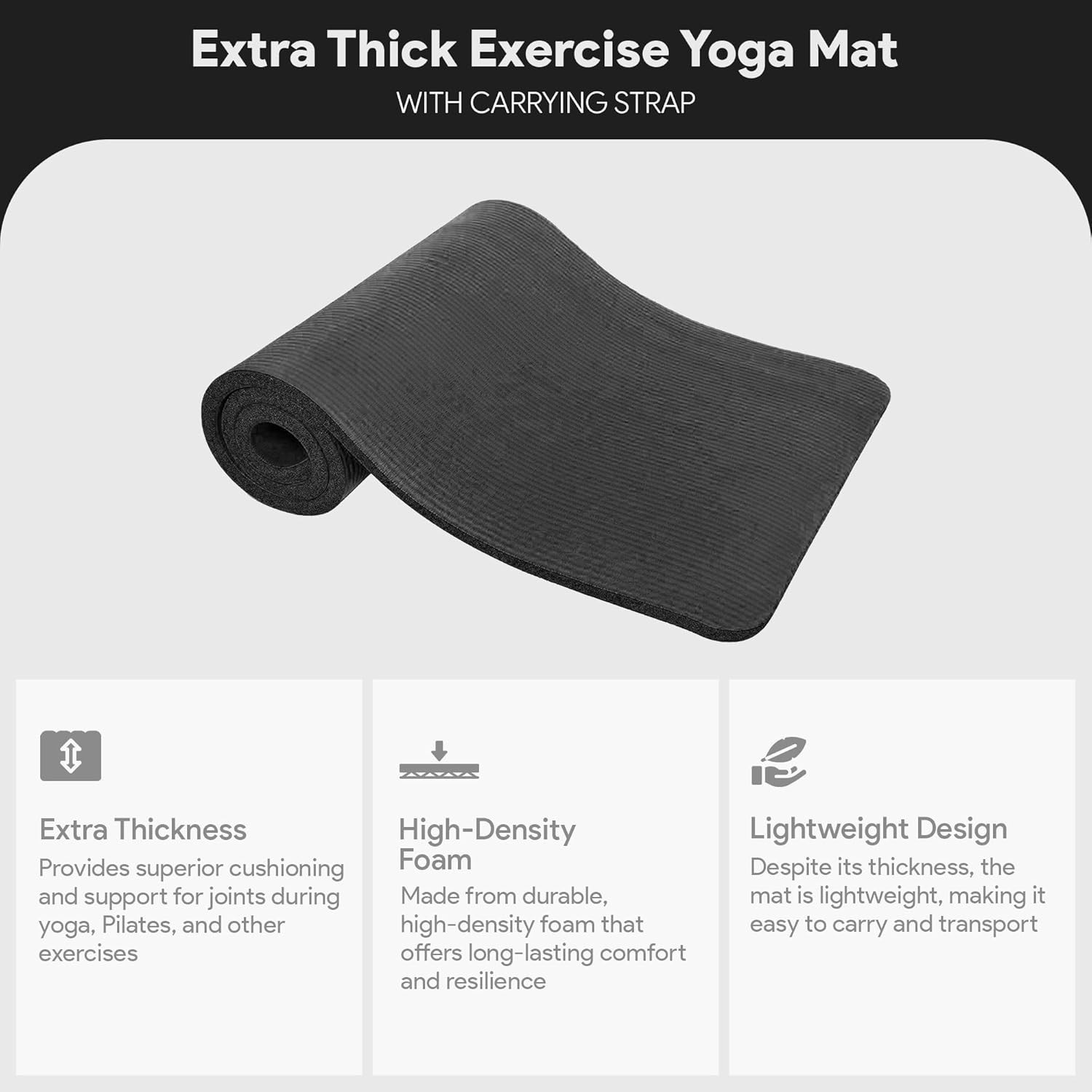 GoCloud Extra Thick Yoga Mat 71×24 Inches – Non-Slip Foam for Comfort & Support
