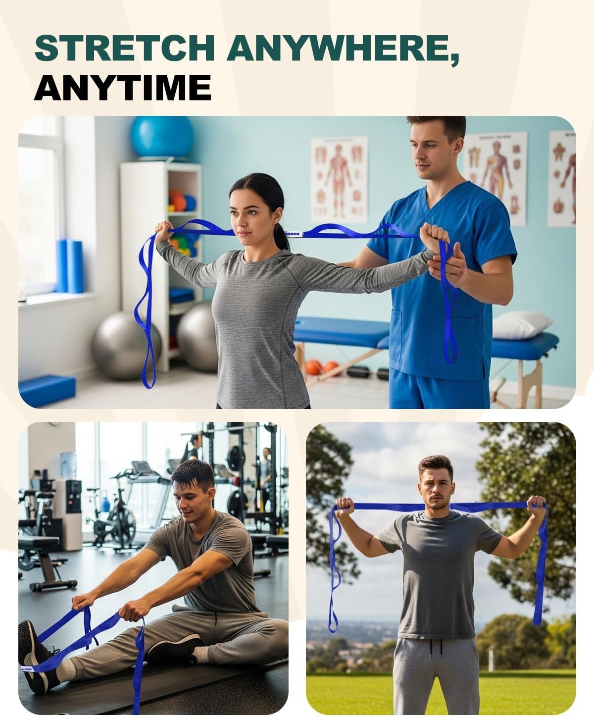 Durable Polyester Stretching Strap with 10 Loops for Enhanced Mobility and Rehab