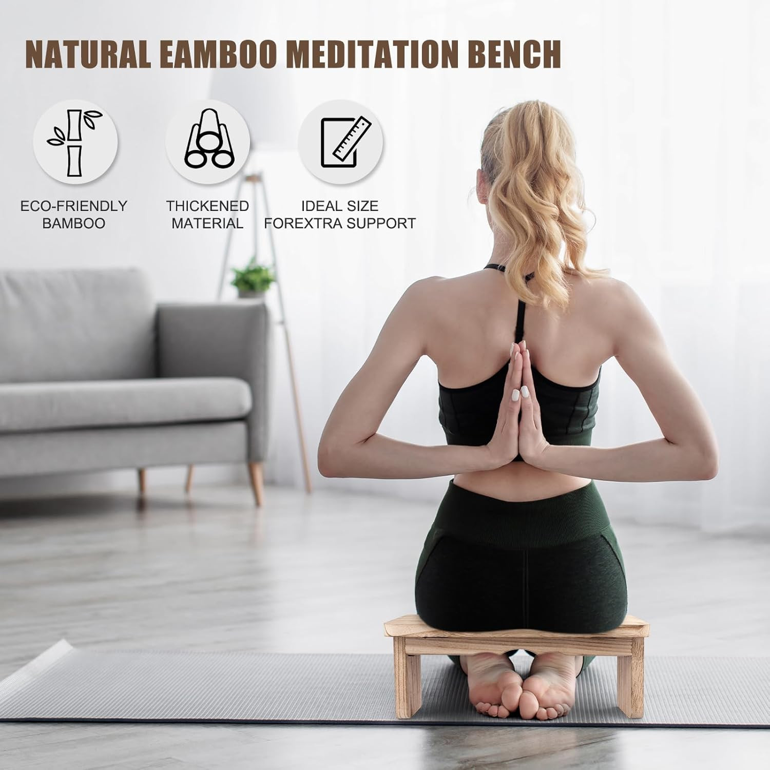 Folding Yoga Meditation Bench – Yoga Kneeling Bench for Adult, Wooden Zen Medita