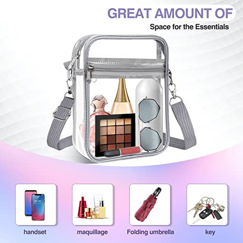 Clear Bag Stadium Approved,Clear Crossbody Purse Bag, with Adjustable Gray