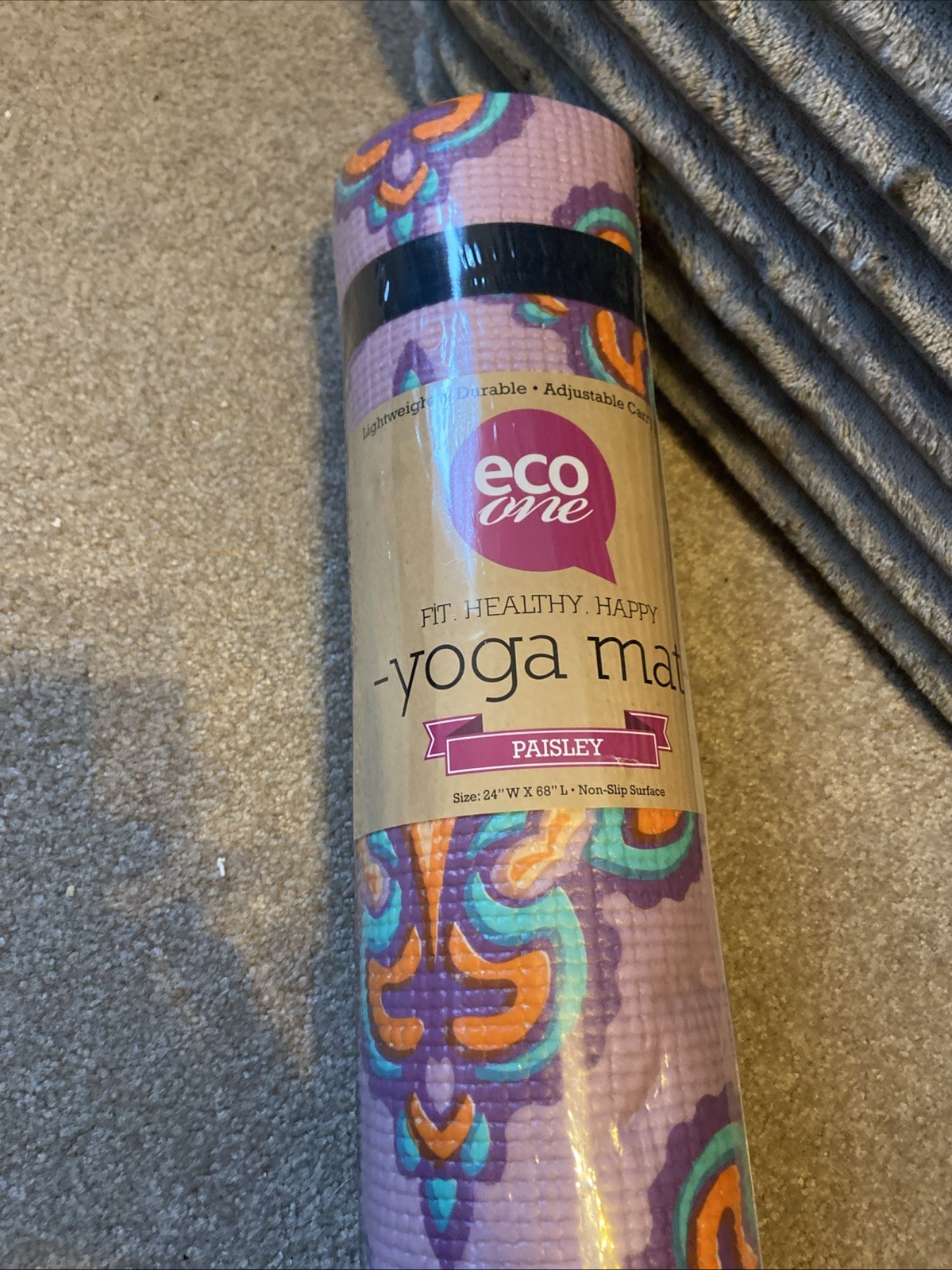 New Eco One Yoga Mat, Natural Fitness, paisley Pattern. Lightweight And Durable.