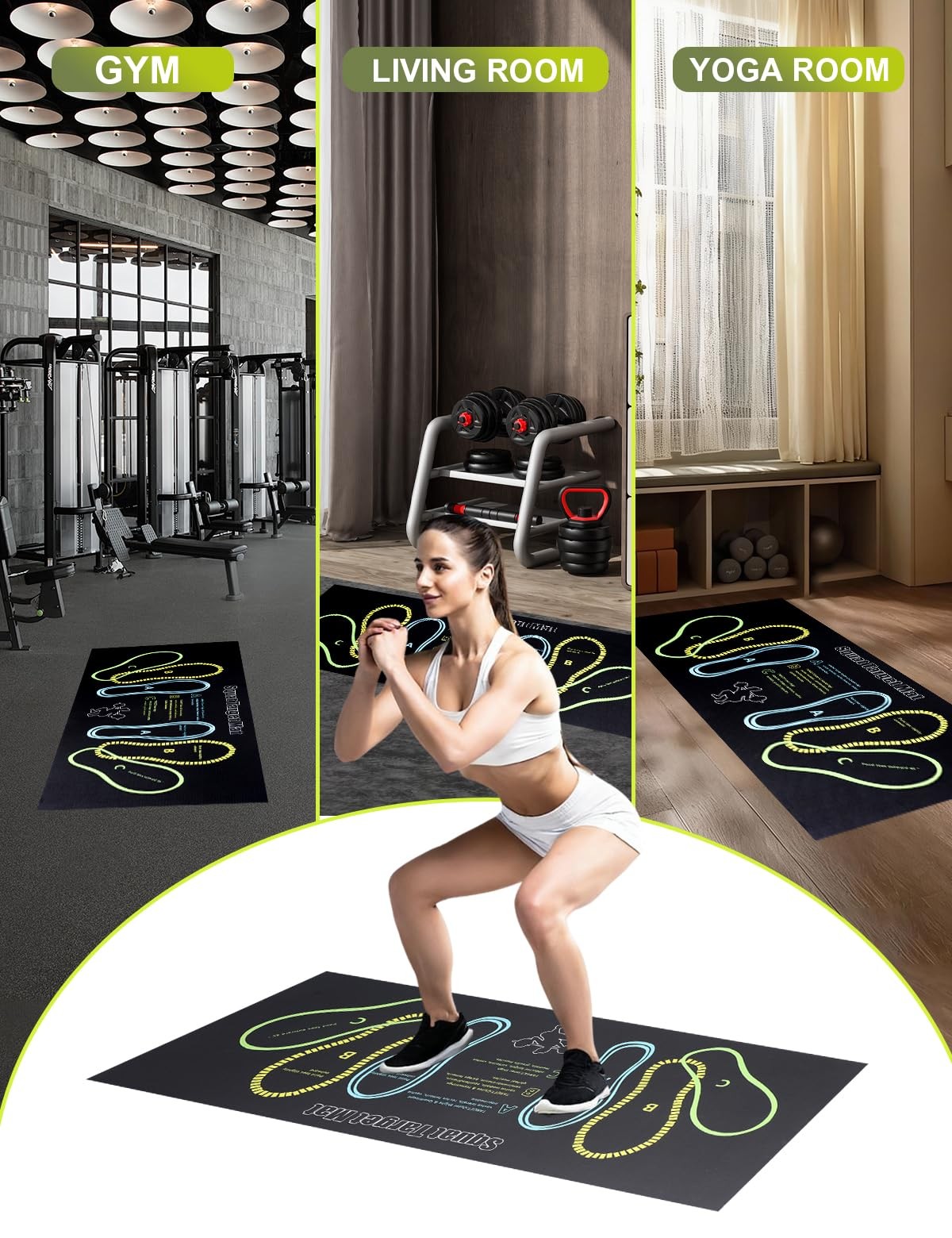 Squat Mat with Foot Position,Large Target 30&Prime; x 13.8&Prime; x 0.15&Prime;, Black