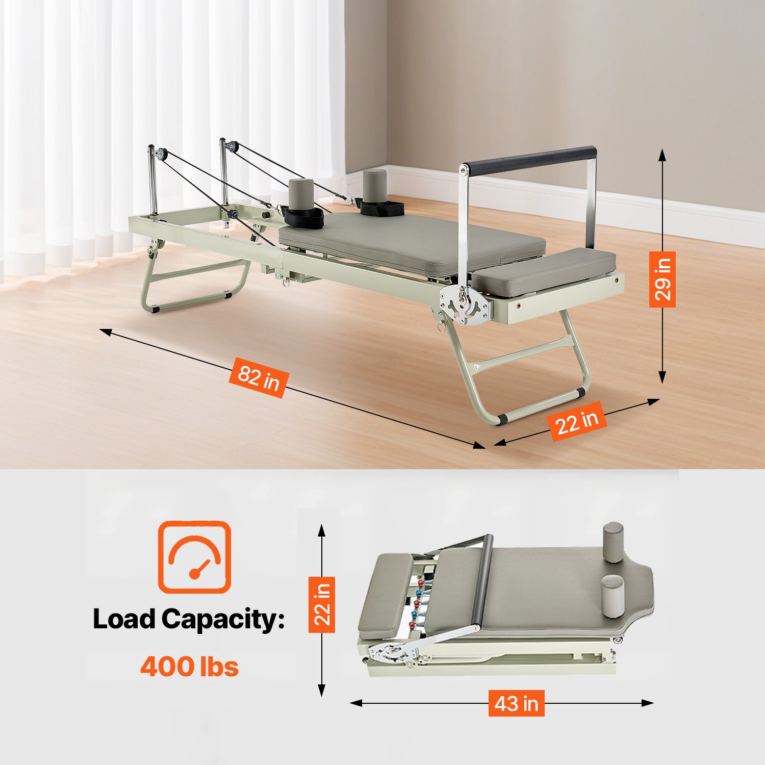 Uimoso Foldable Pilates Reformer for Home Workouts with Adjustable Resistance